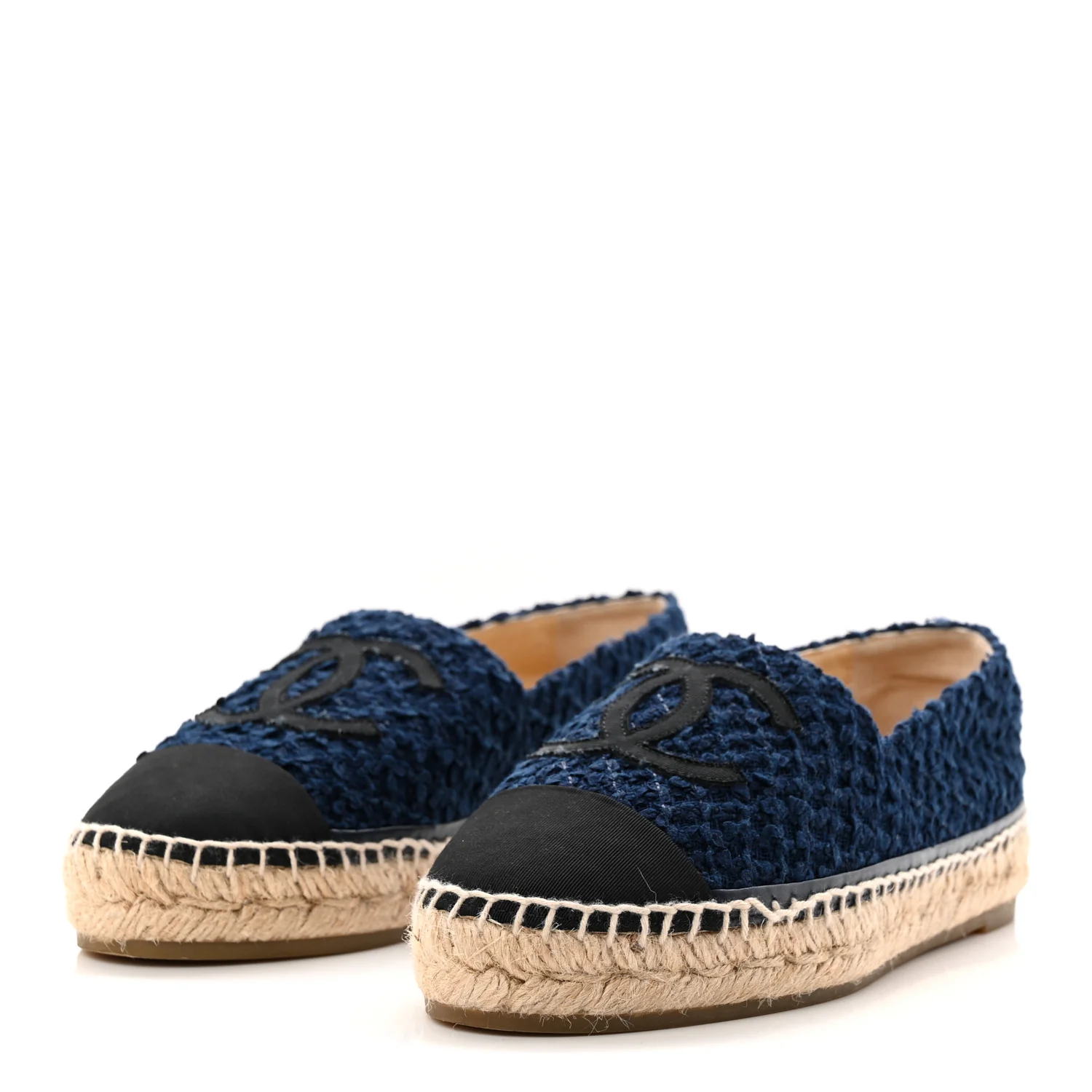 Tweed Grosgrain CC Espadrilles 37 Navy Black - Image 4