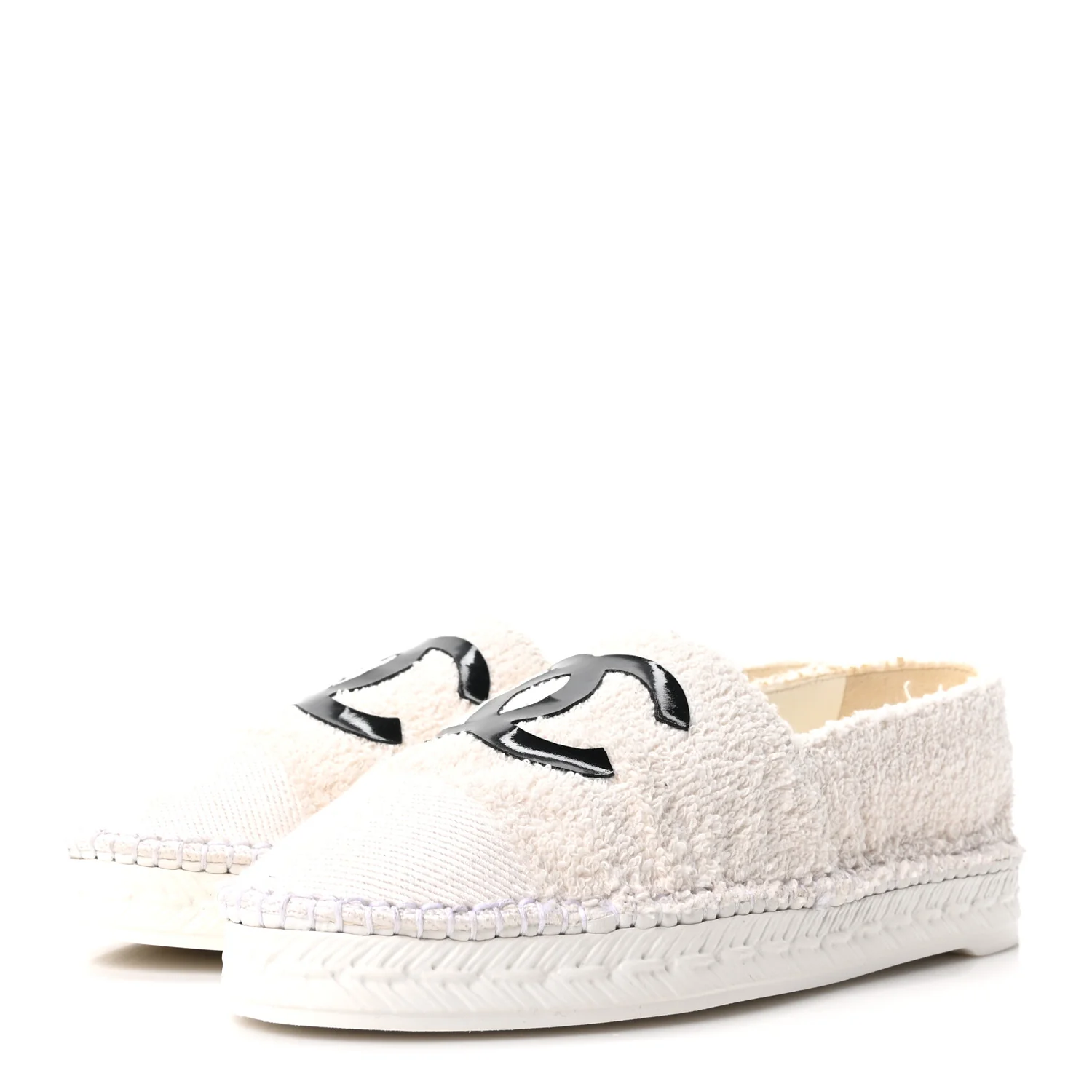 Tweed Grosgrain Patent CC Espadrilles 35 White Black - Image 4