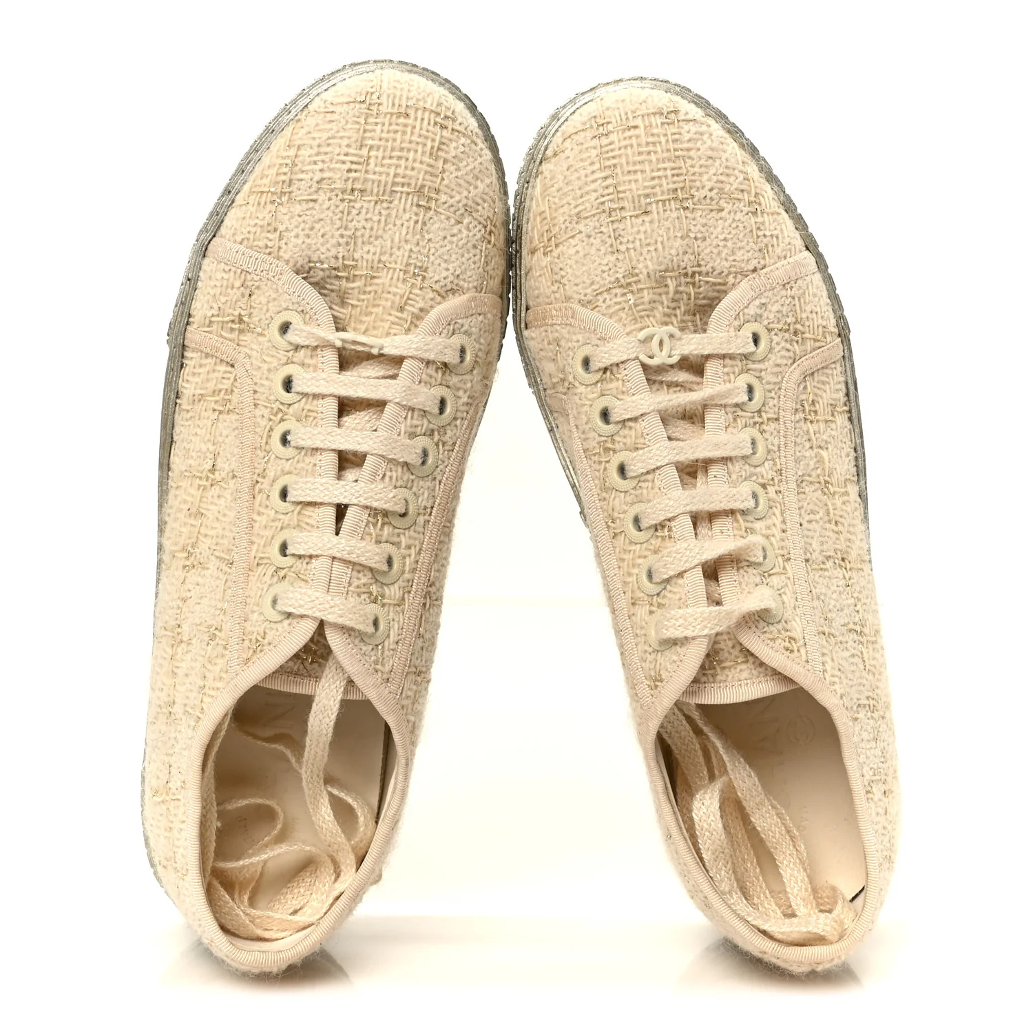 Tweed Lace Up Sneakers 39 Gold Ecru - Image 2