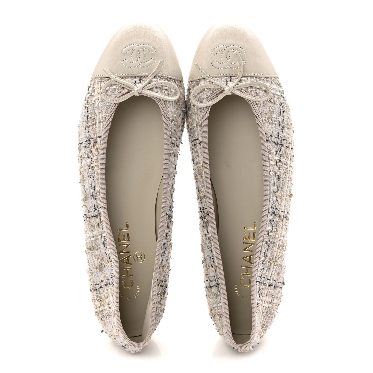 Tweed Lambskin Cap Toe Ballerina Flats 40 Grey Multicolor - Image 2