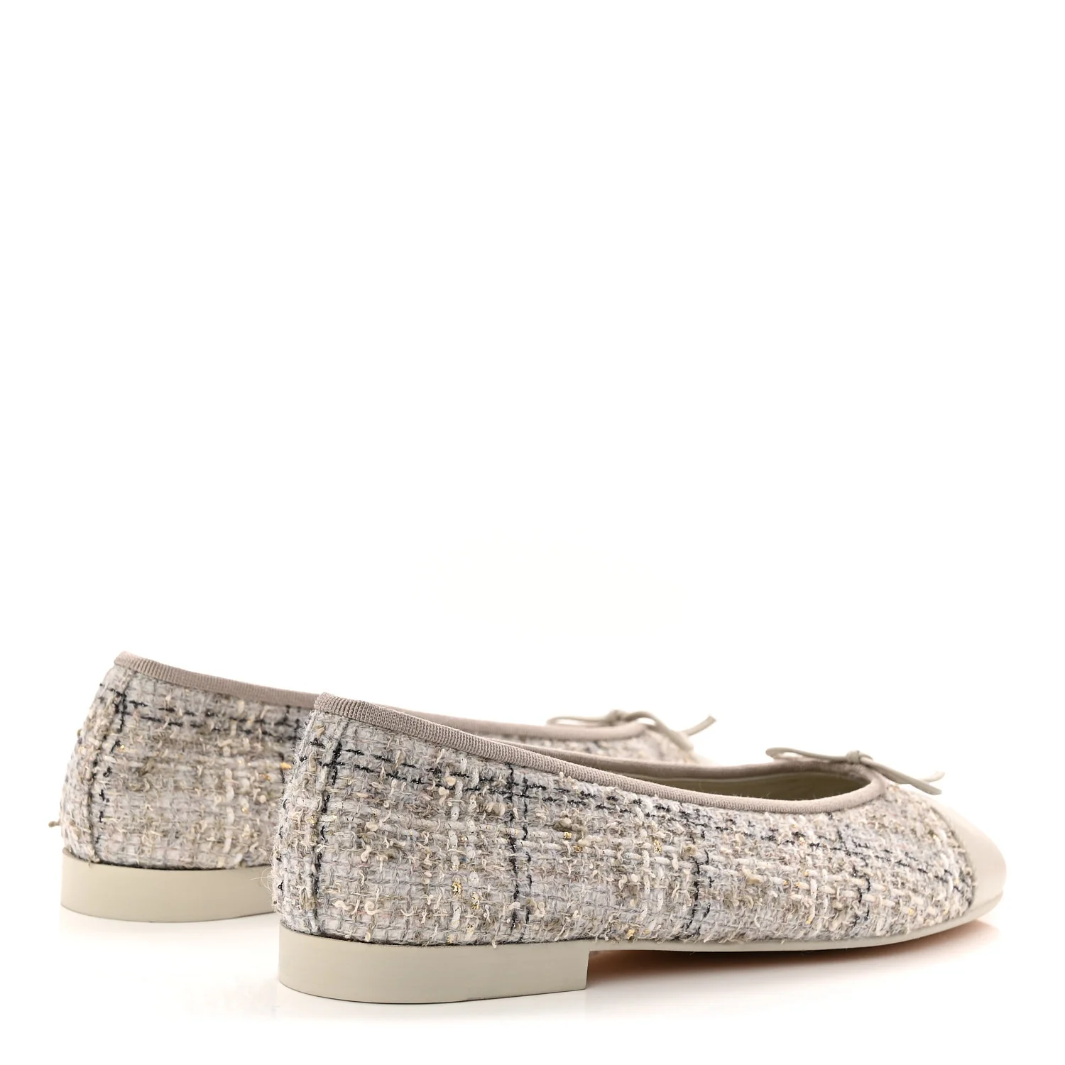 Tweed Lambskin Cap Toe Ballerina Flats 40 Grey Multicolor - Image 5