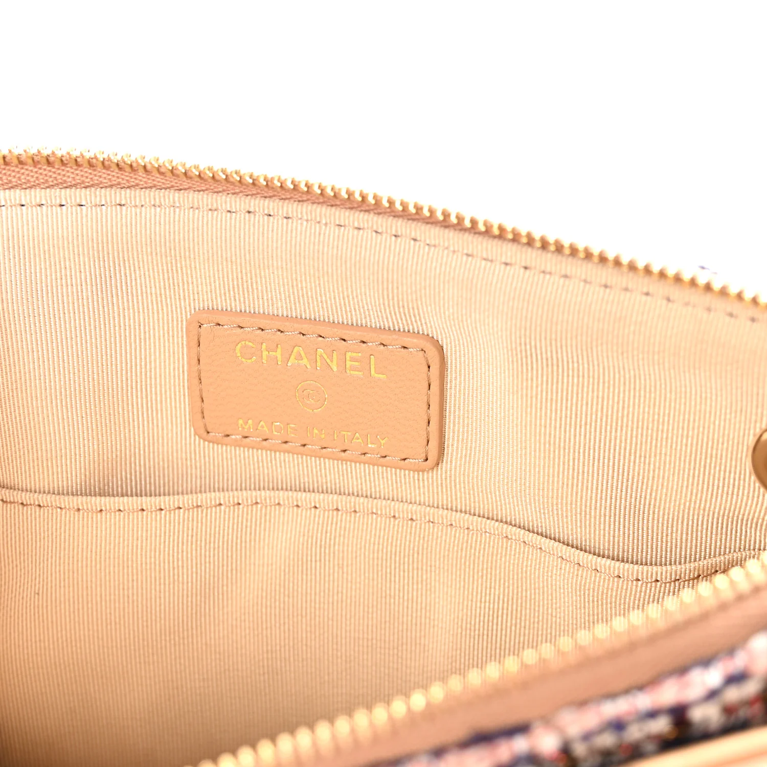 Tweed Lambskin Quilted Pouch Beige Multicolor - Image 6