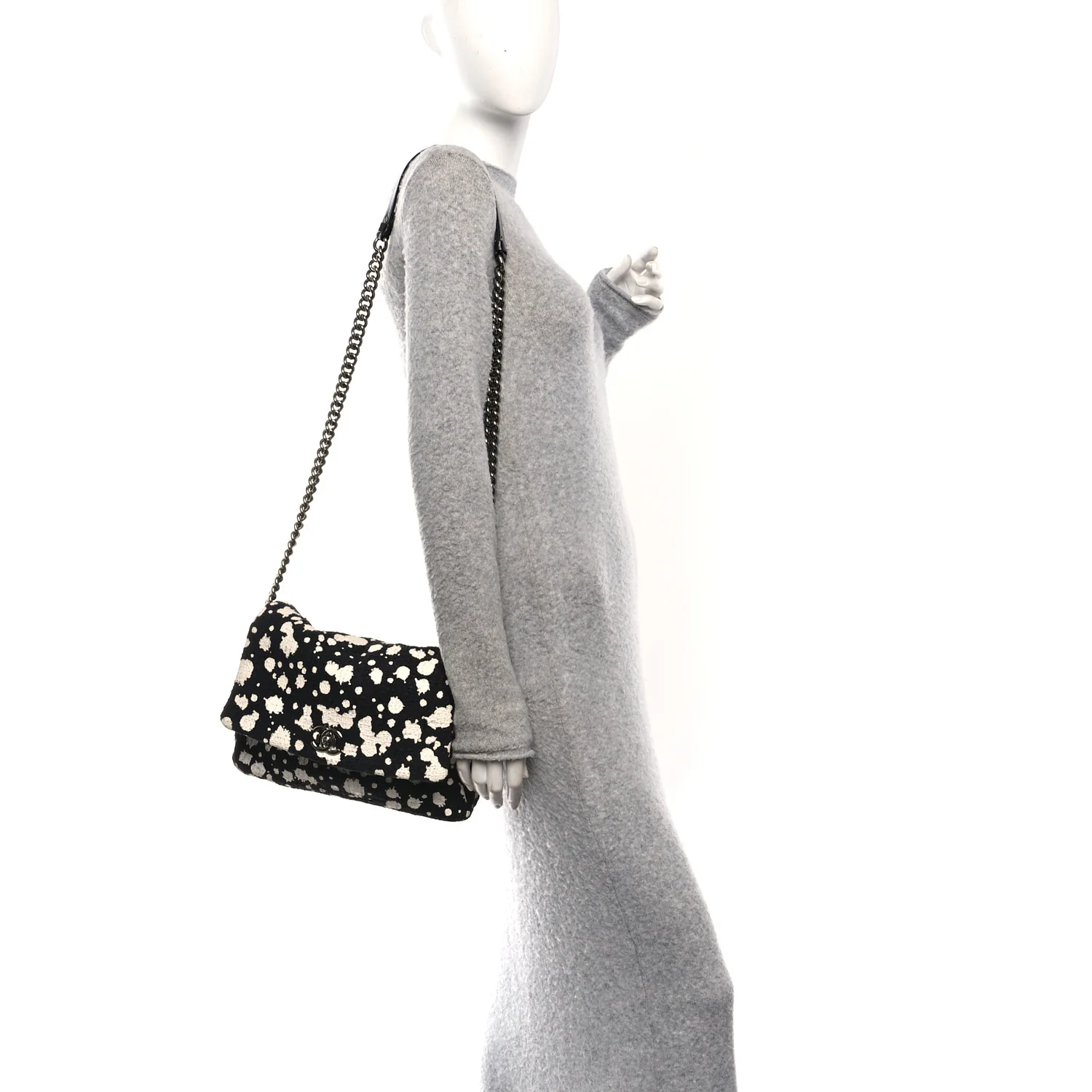 Tweed Paint Splatter Print Flap Black White - Image 2