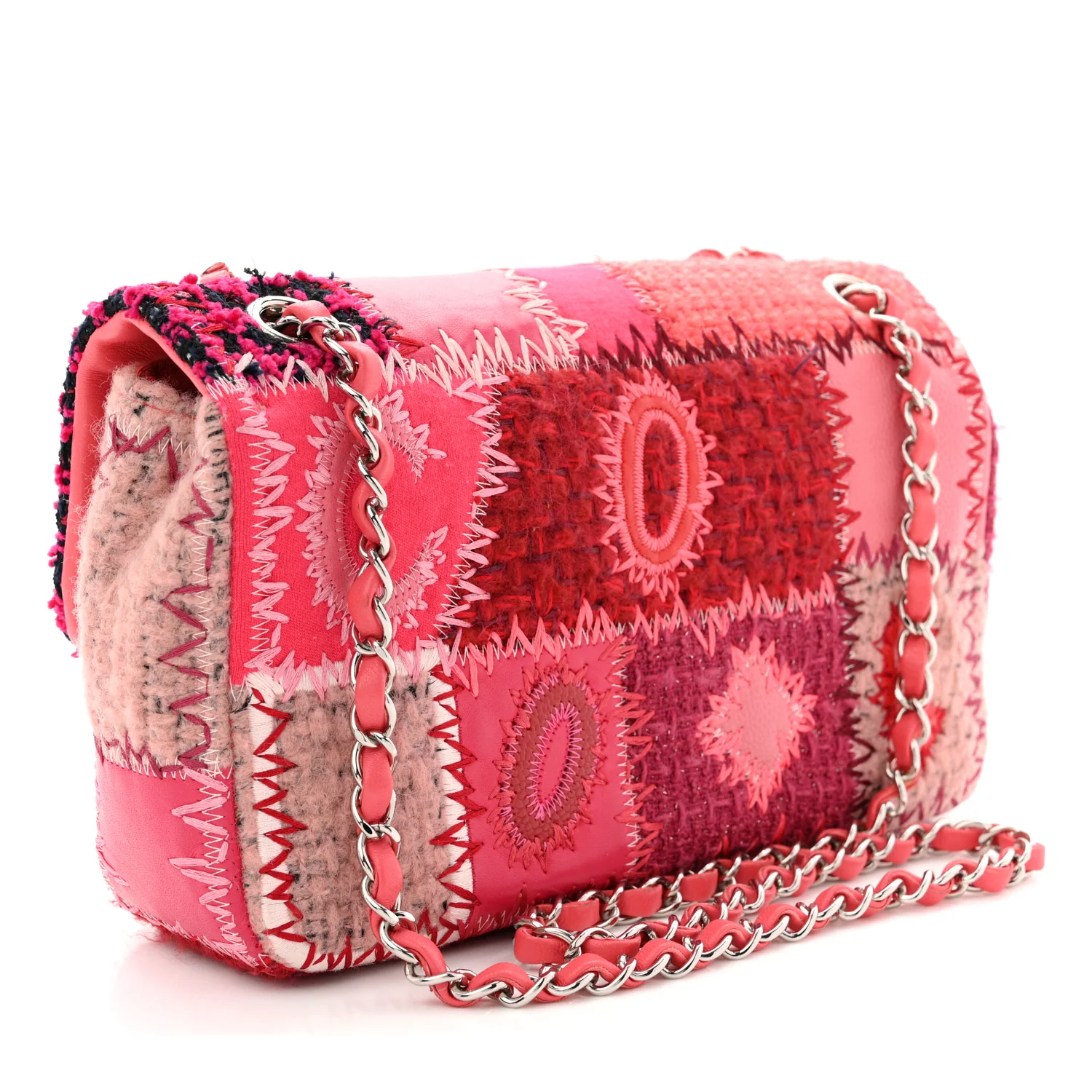 Tweed Patchwork Medium Single Flap Pink - Image 3