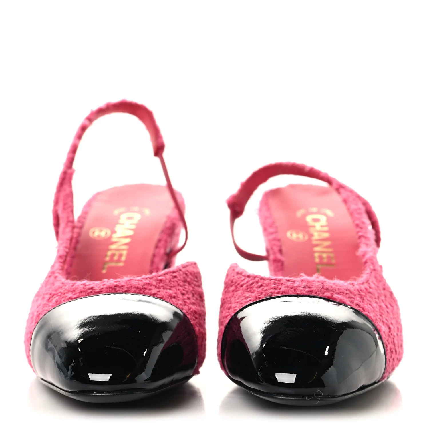 Tweed Patent Cap Toe CC Slingback Pumps 36.5 Pink Black - Image 3