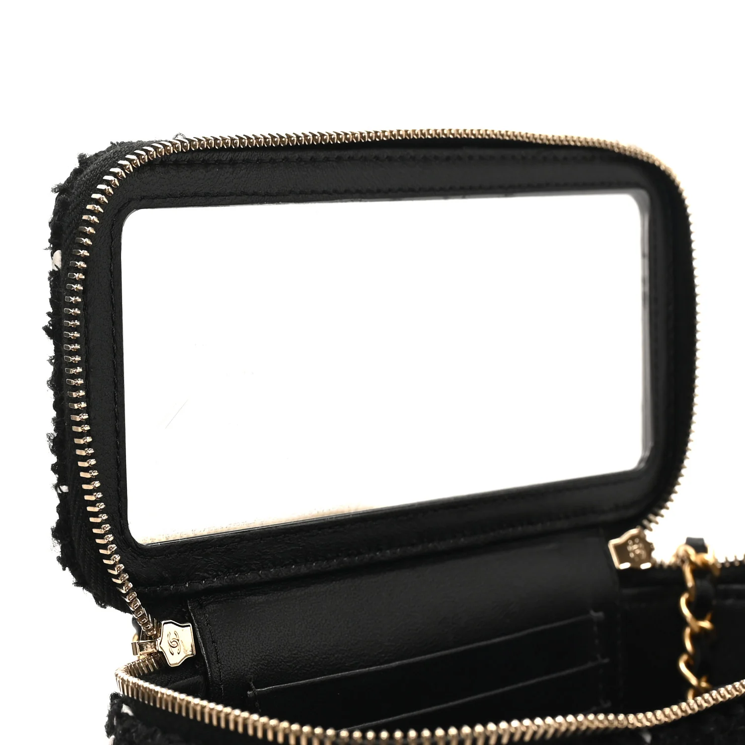 Tweed Pearl Crush Small Vanity Case With Chain Black White - Image 5