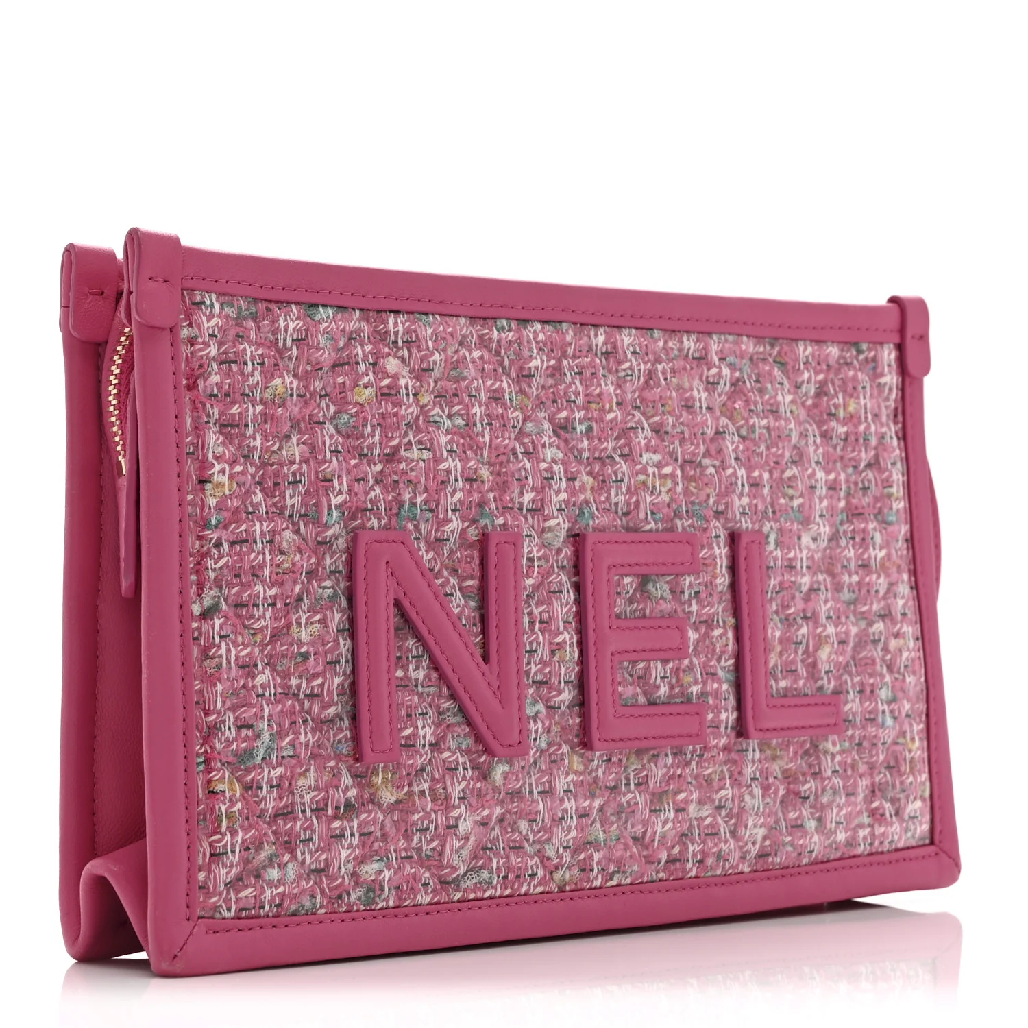 Tweed PVC Lambskin Wristlet Pouch Pink - Image 3