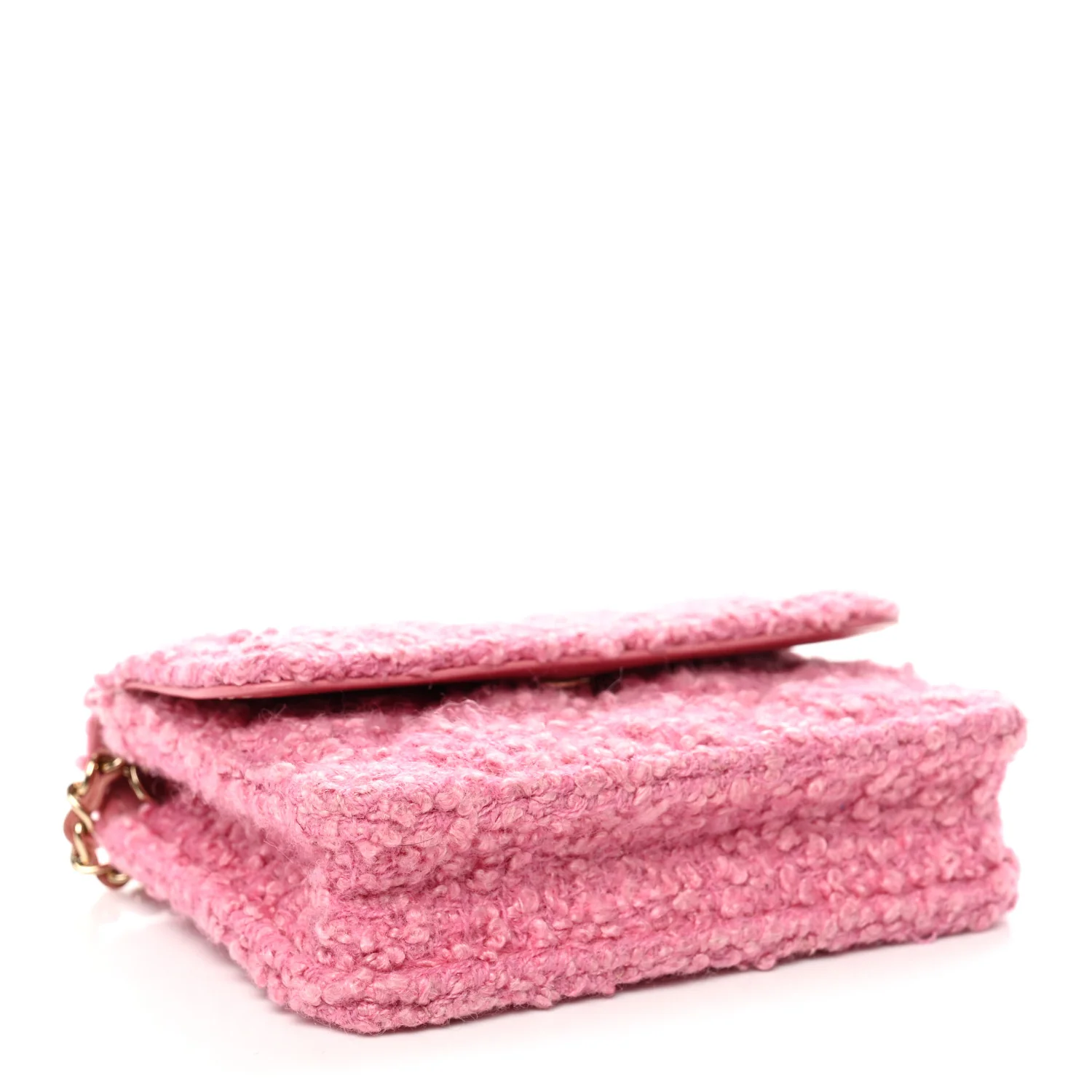 Tweed Quilted Flap Chain Waist Bag Pink - Image 4