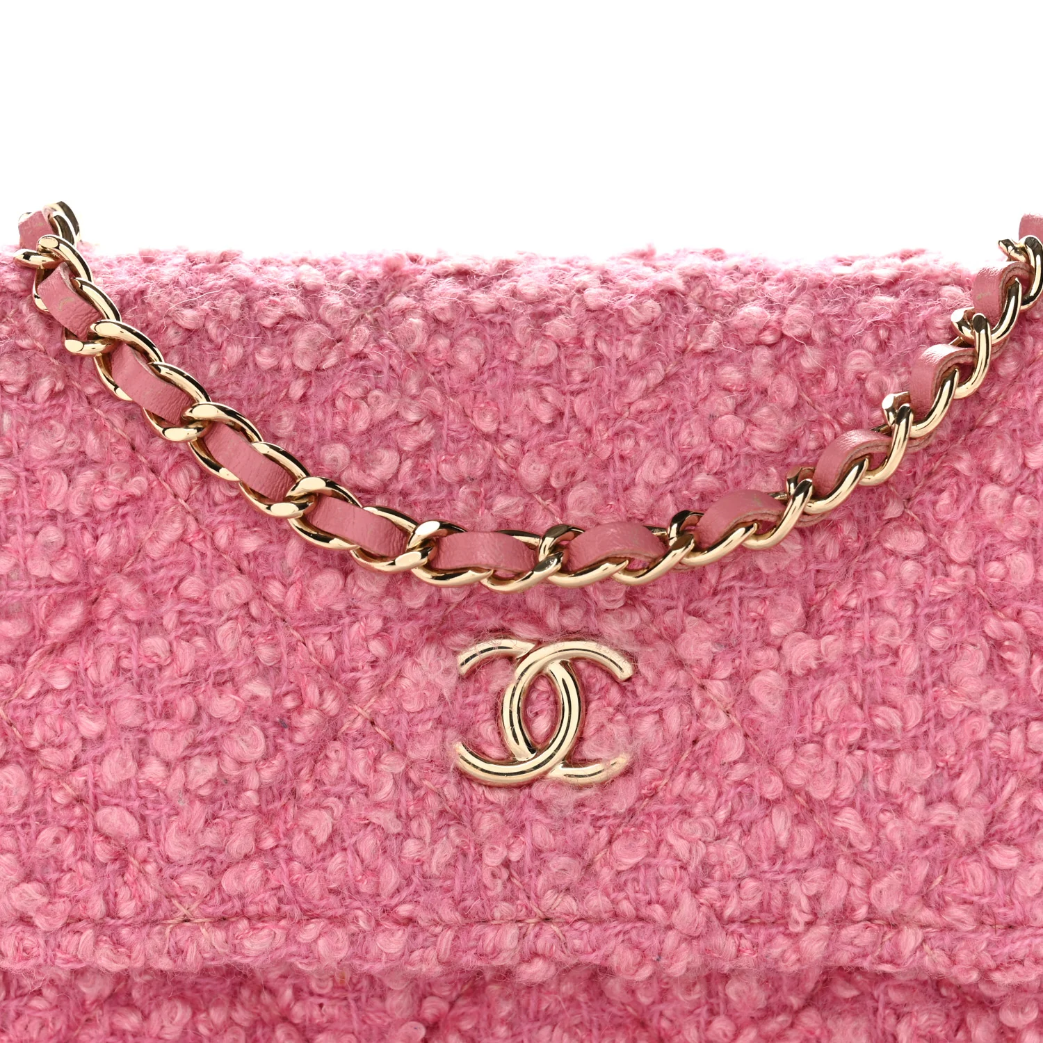 Tweed Quilted Flap Chain Waist Bag Pink - Image 9