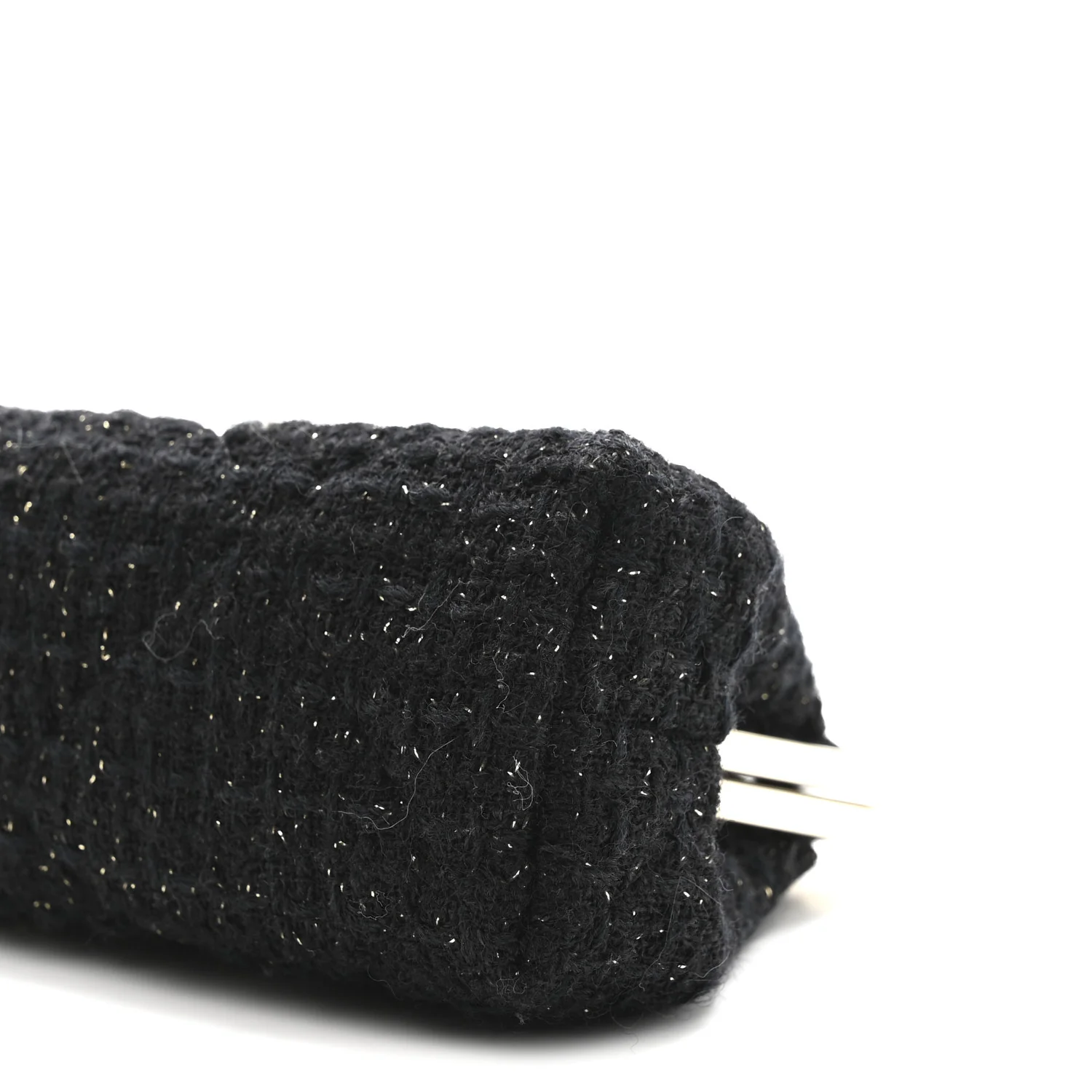 Tweed Quilted Kiss Lock Clutch Black - Image 10
