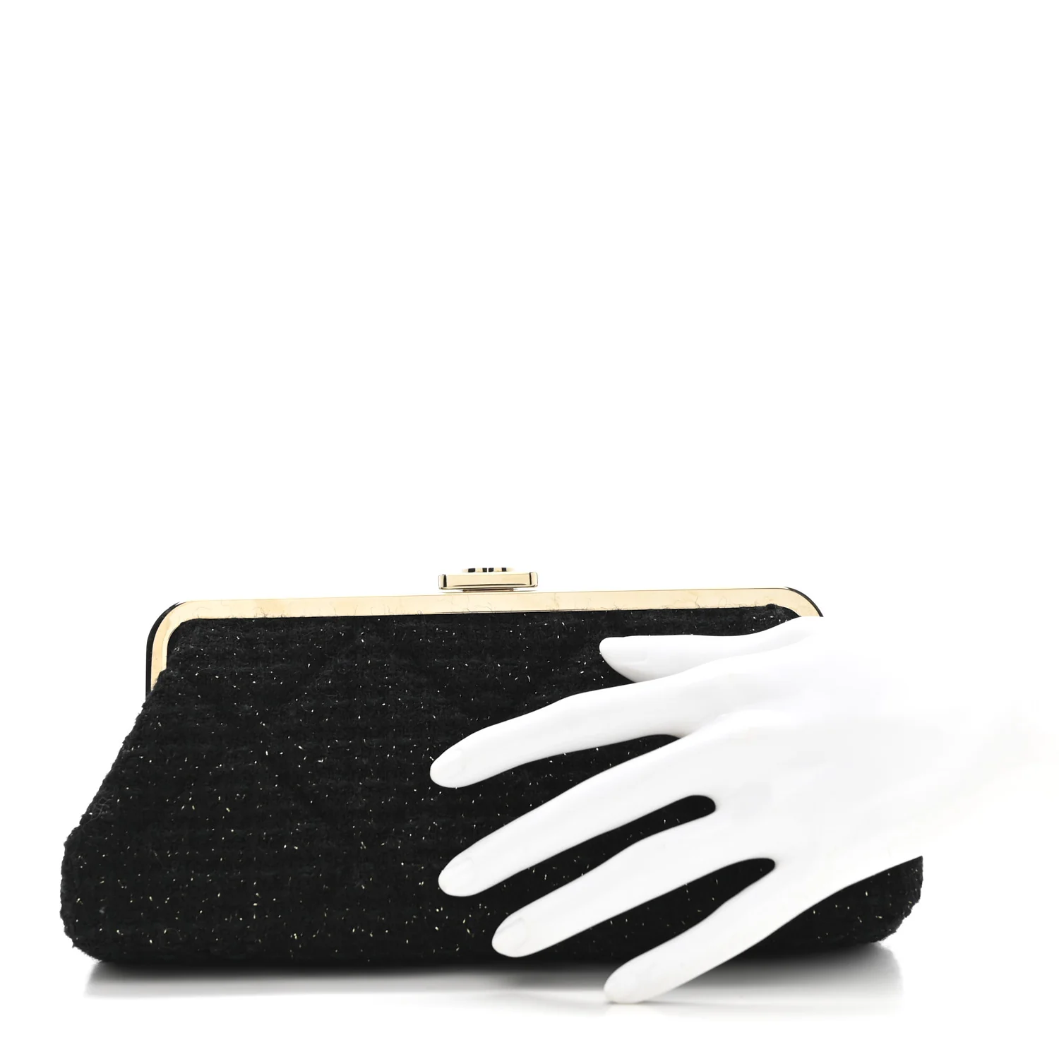 Tweed Quilted Kiss Lock Clutch Black - Image 2
