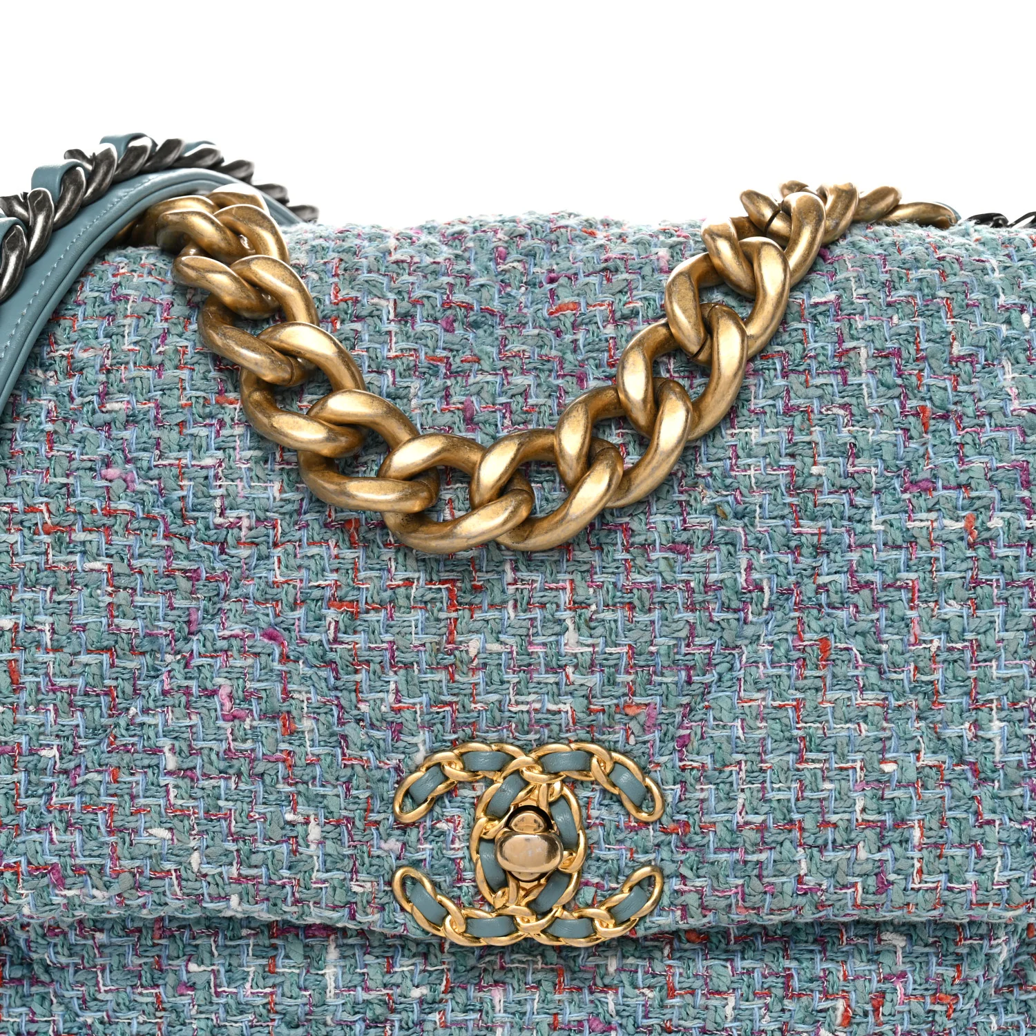Tweed Quilted Large Chanel 19 Flap Blue Multicolor - Image 8