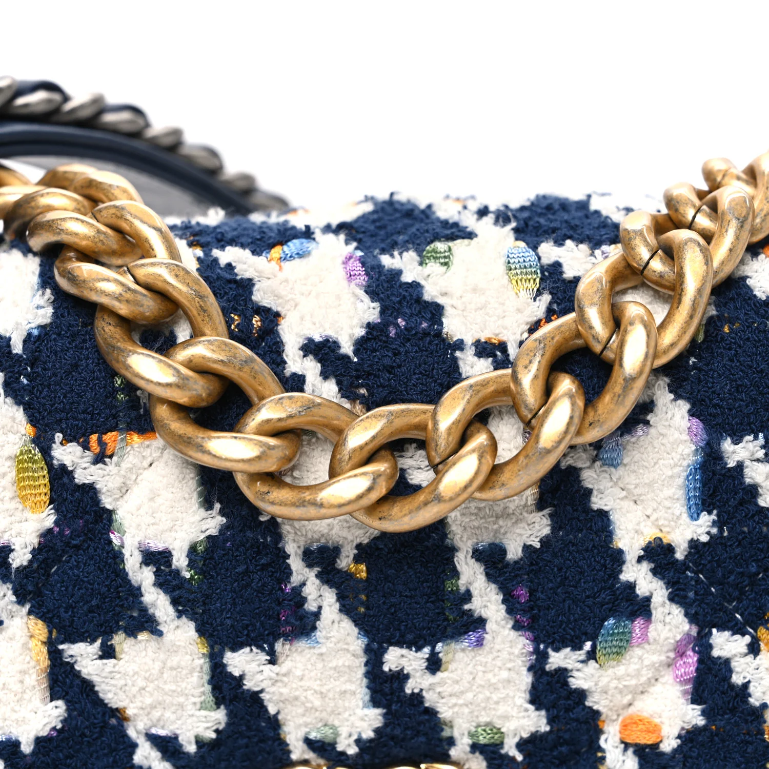 Tweed Quilted Medium Chanel 19 Flap Ecru Navy Blue Multicolor - Image 8