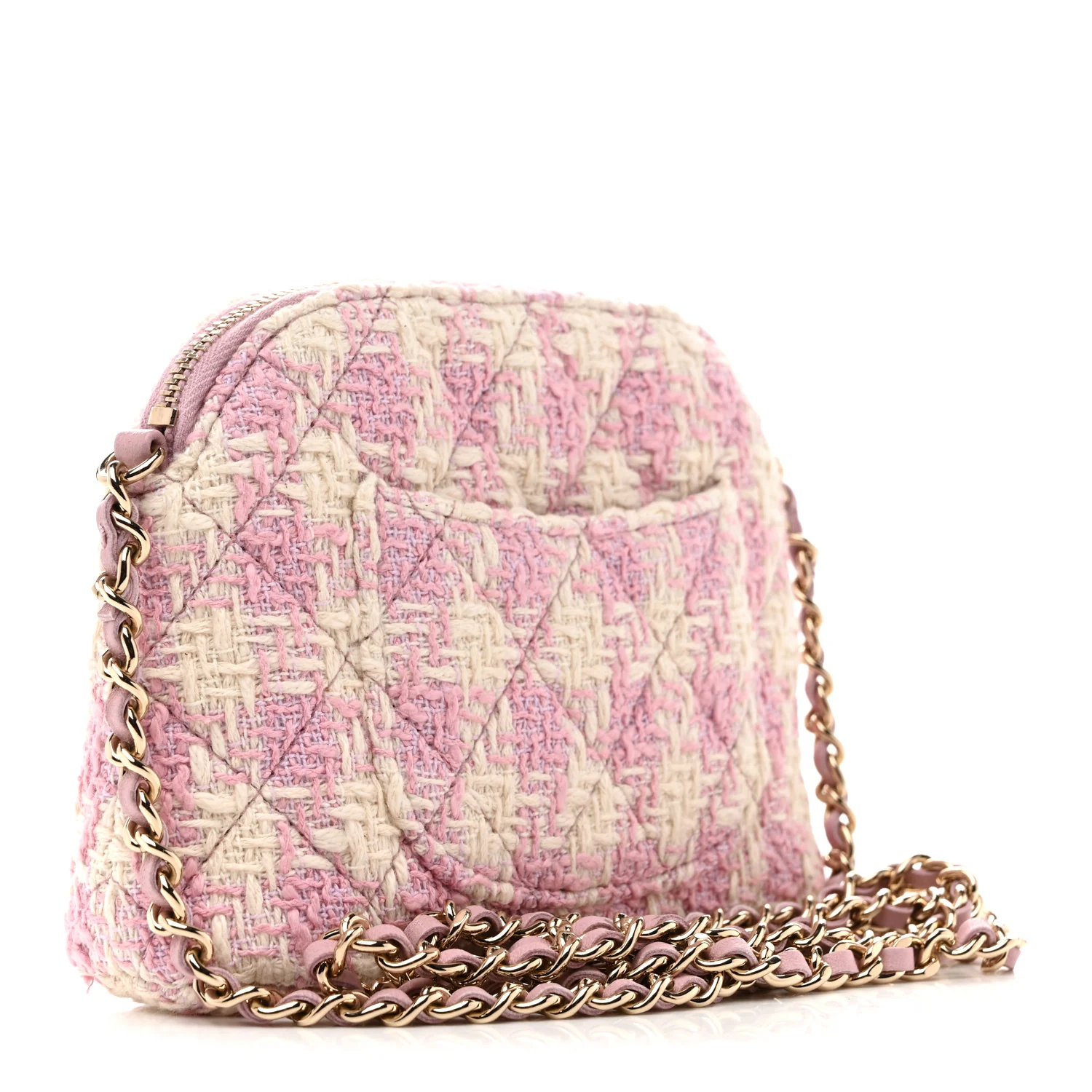 Tweed Quilted Mini Clutch With Chain Pink - Image 3