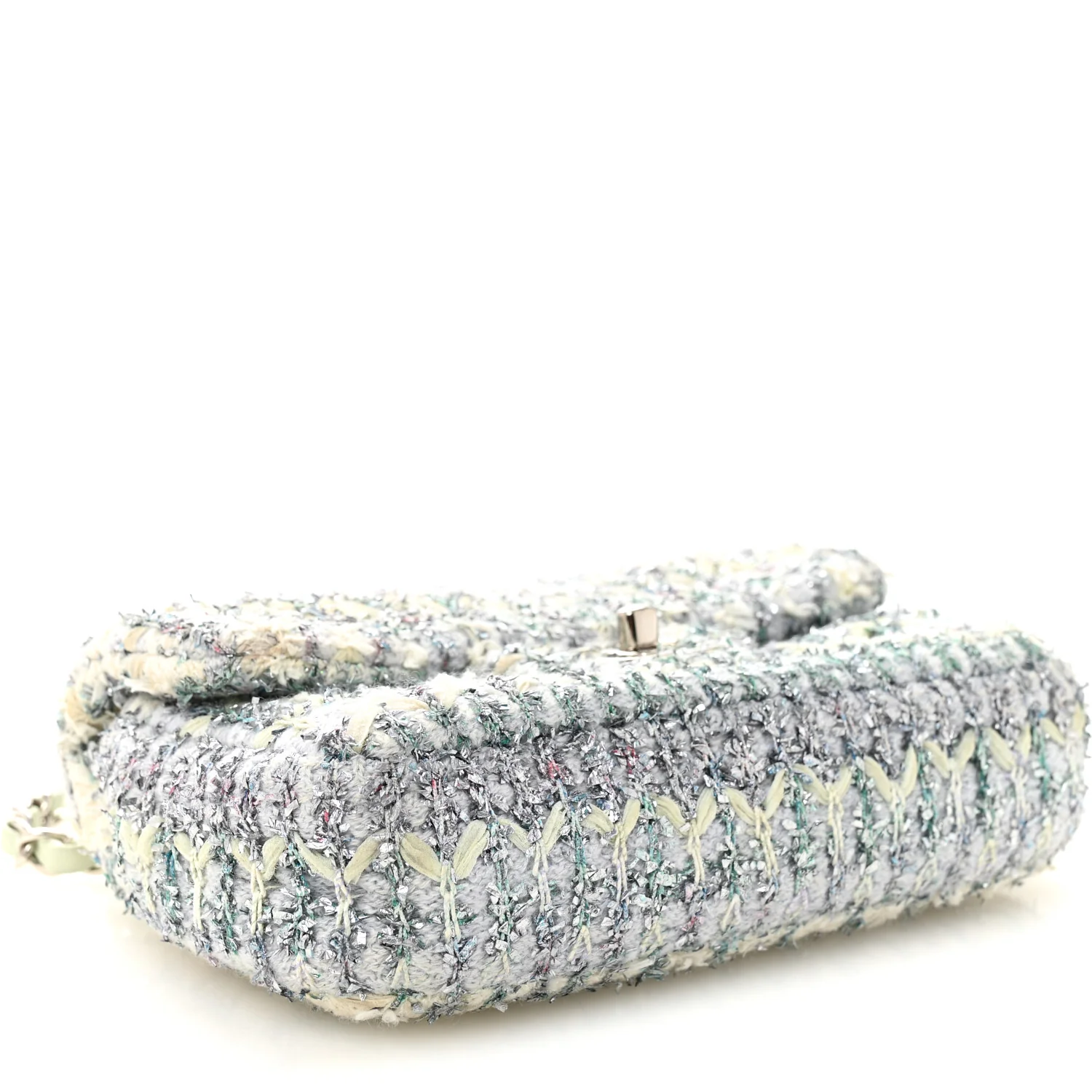 Tweed Quilted Mini Rectangular Flap Light Green Silver White - Image 4