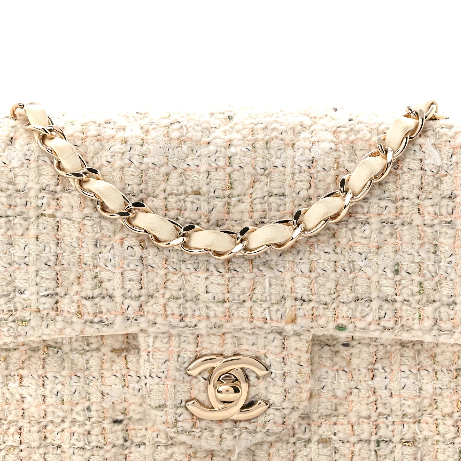 Tweed Quilted Mini Rectangular Flap Off White - Image 8