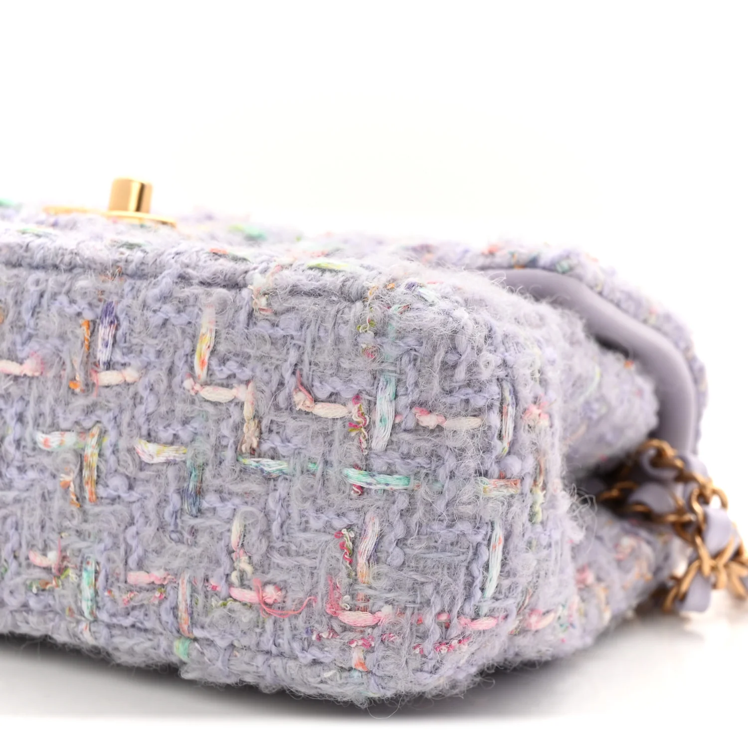 Tweed Quilted Pearl Twist Mini Rectangular Flap Purple - Image 10