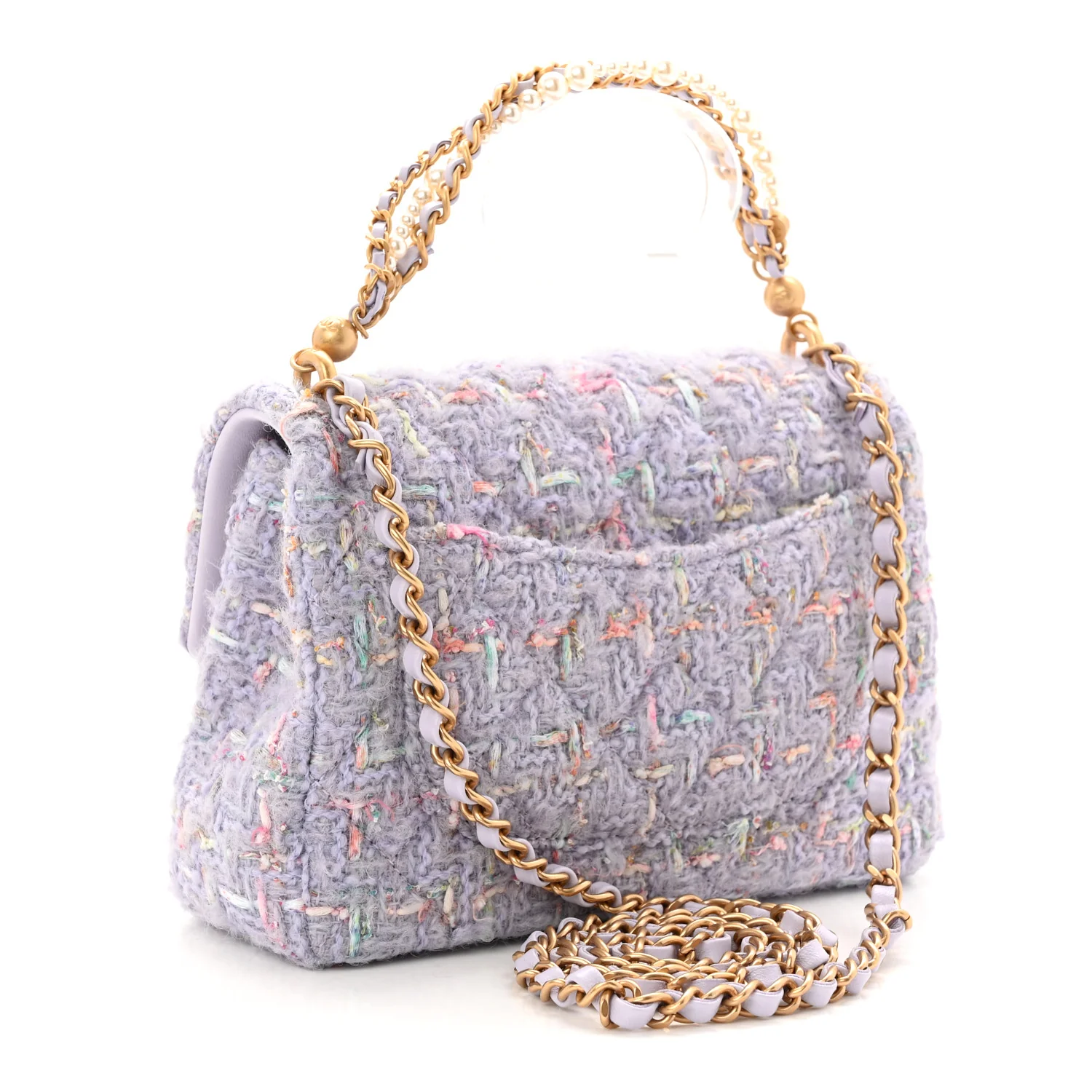 Tweed Quilted Pearl Twist Mini Rectangular Flap Purple - Image 3