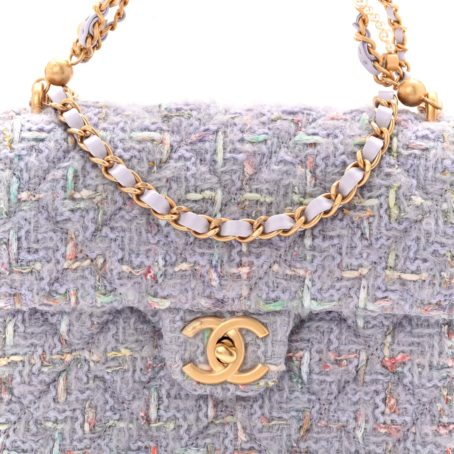 Tweed Quilted Pearl Twist Mini Rectangular Flap Purple - Image 8