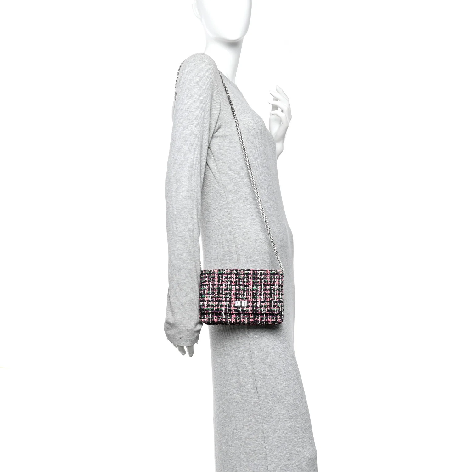 Tweed Quilted Reissue Wallet On Chain WOC Pink Multicolor - Image 2