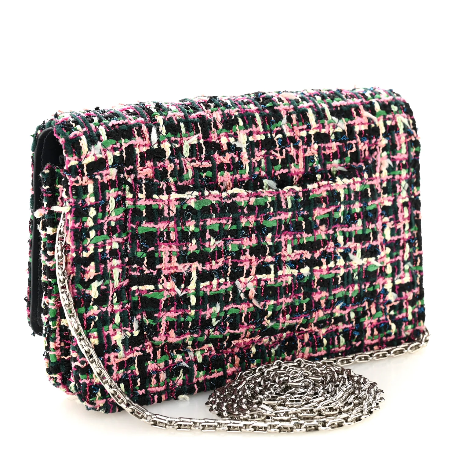Tweed Quilted Reissue Wallet On Chain WOC Pink Multicolor - Image 3