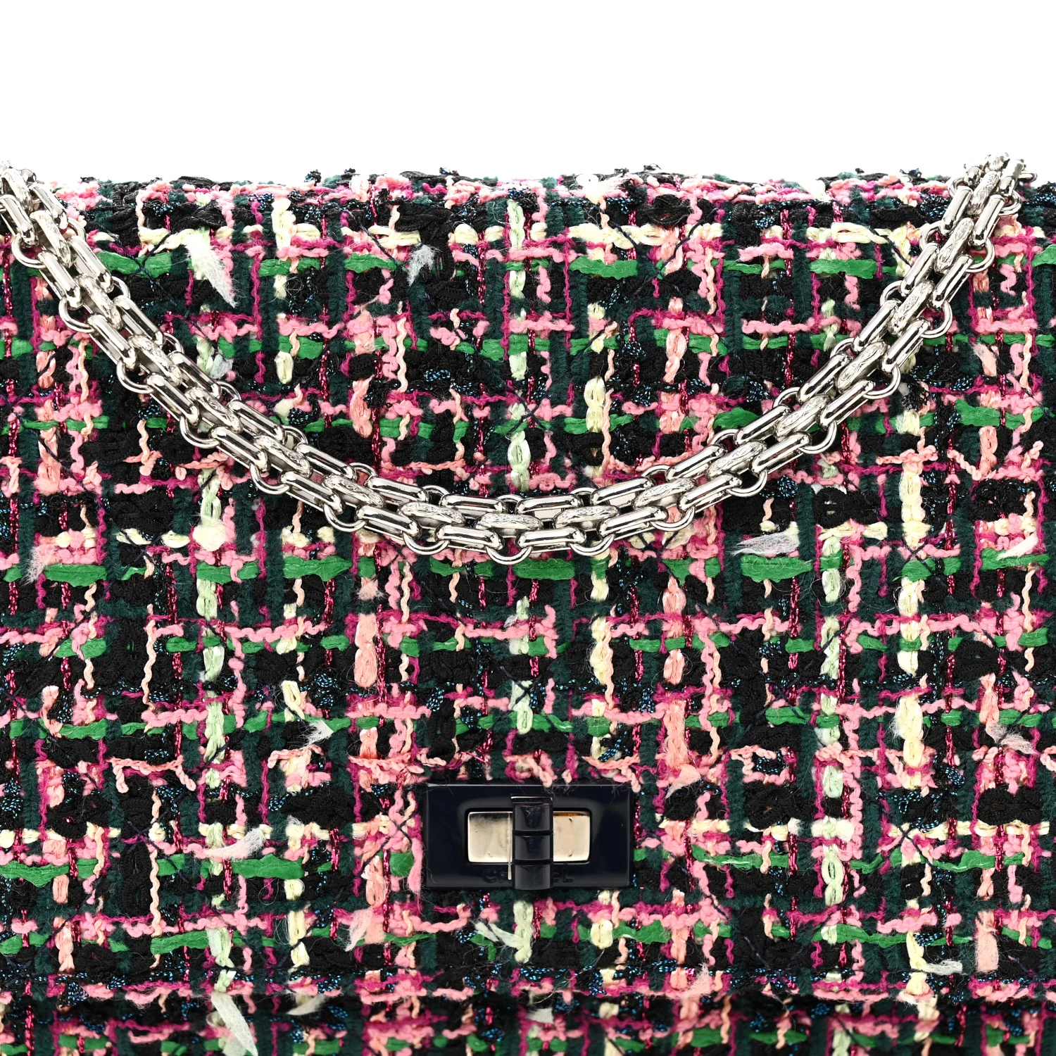 Tweed Quilted Reissue Wallet On Chain WOC Pink Multicolor - Image 9
