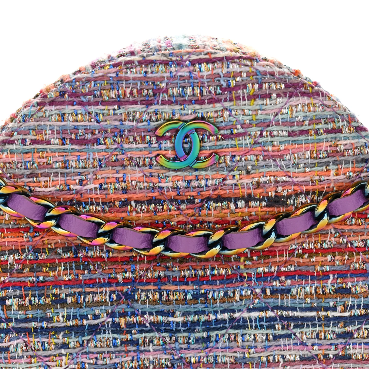 Tweed Quilted Round Clutch With Chain Blue Pink Orange - Image 8
