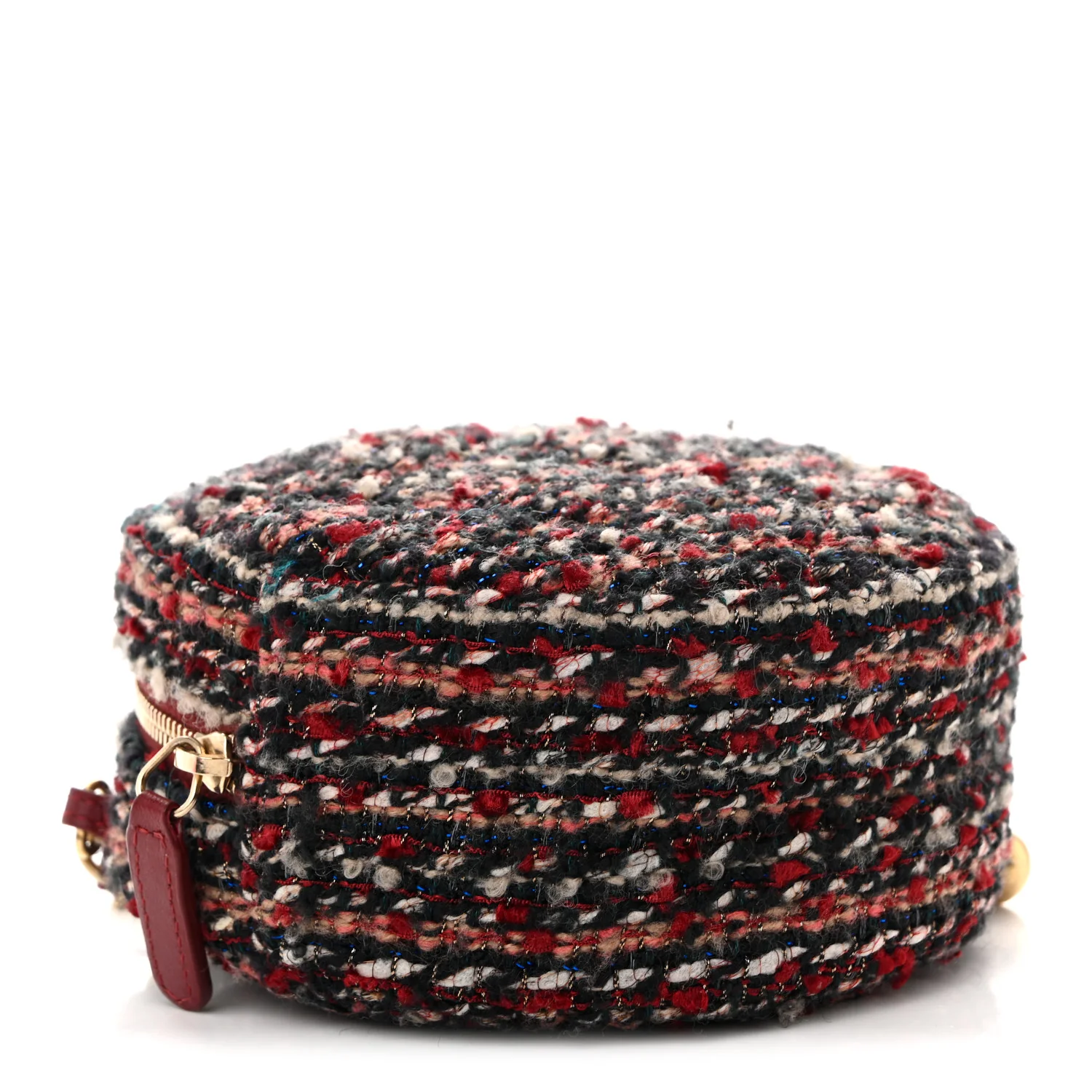 Tweed Quilted Round Clutch With Chain Red - Image 4