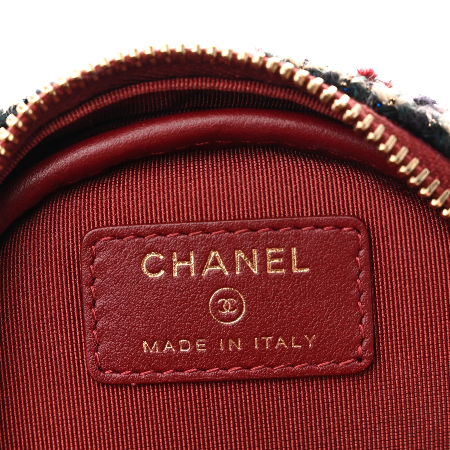 Tweed Quilted Round Clutch With Chain Red - Image 6