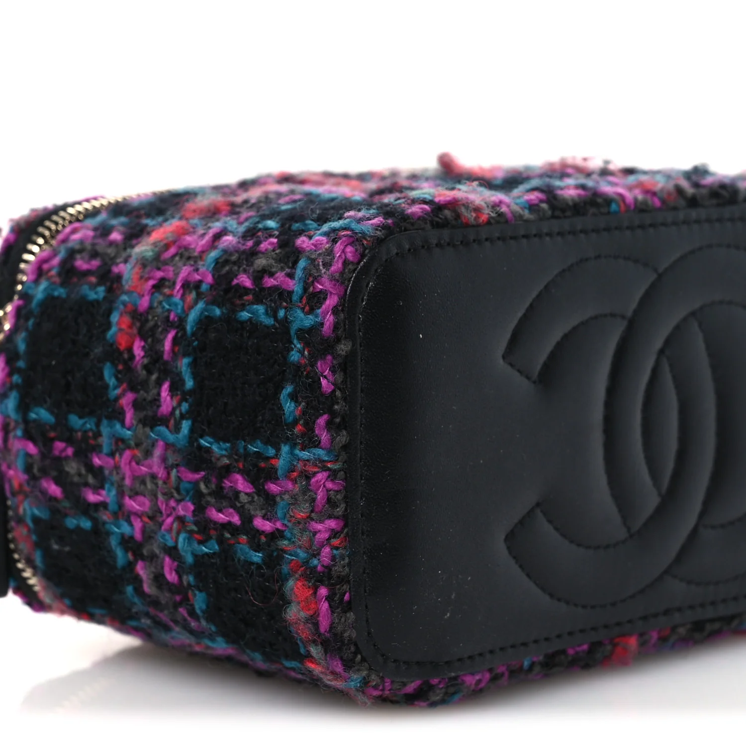 Tweed Quilted Small Vanity Case With Chain Black Purple Green Red - Image 8