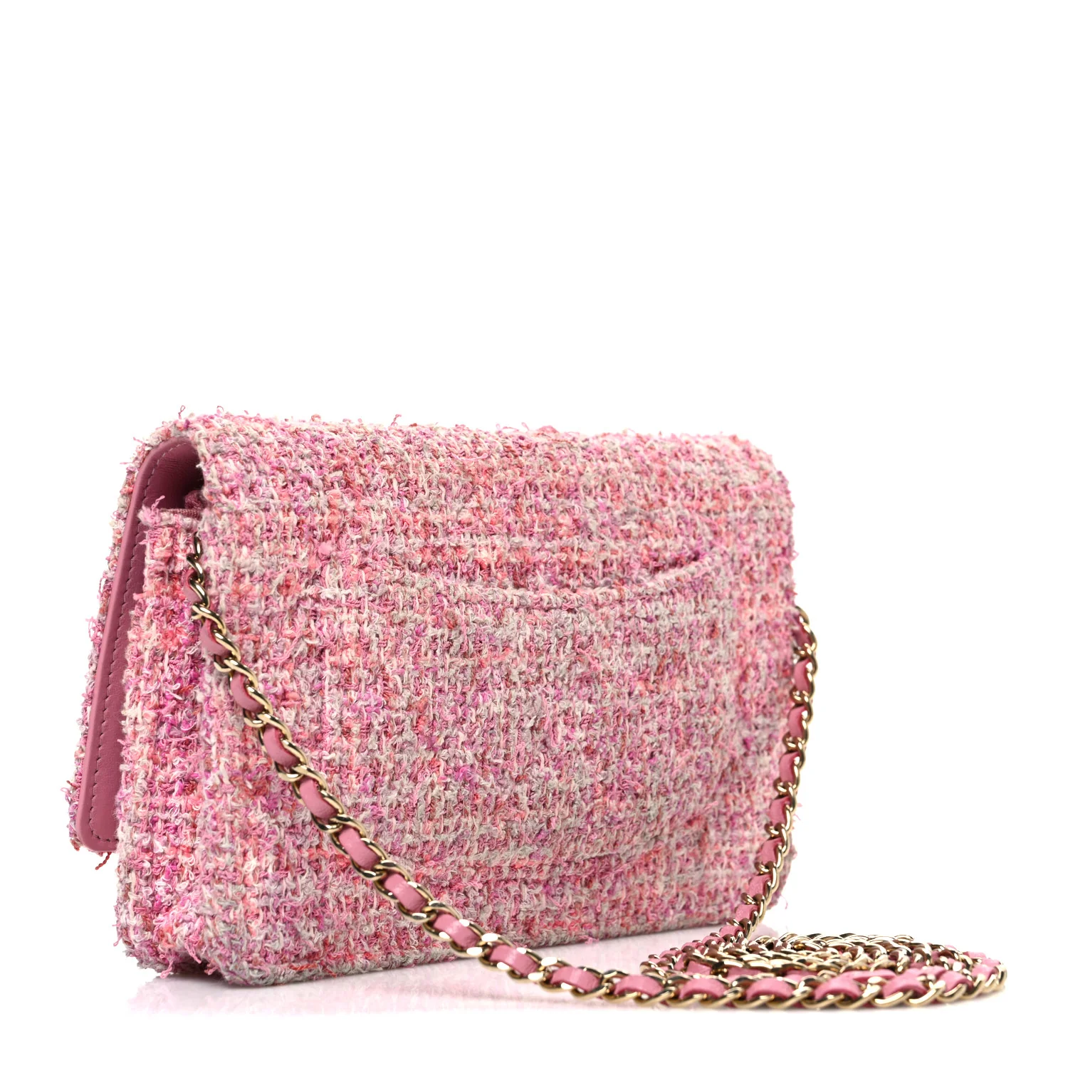 Tweed Quilted Wallet On Chain WOC Pink - Image 2
