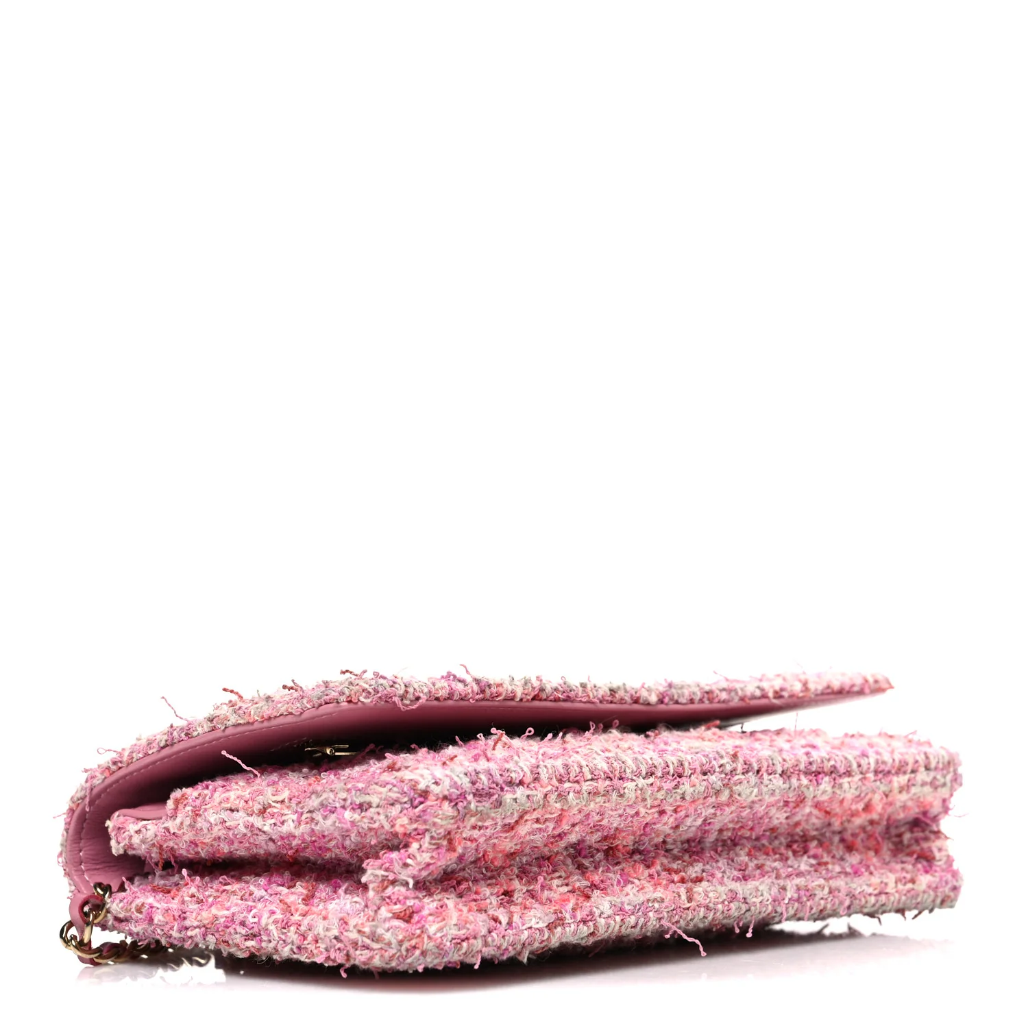 Tweed Quilted Wallet On Chain WOC Pink - Image 3
