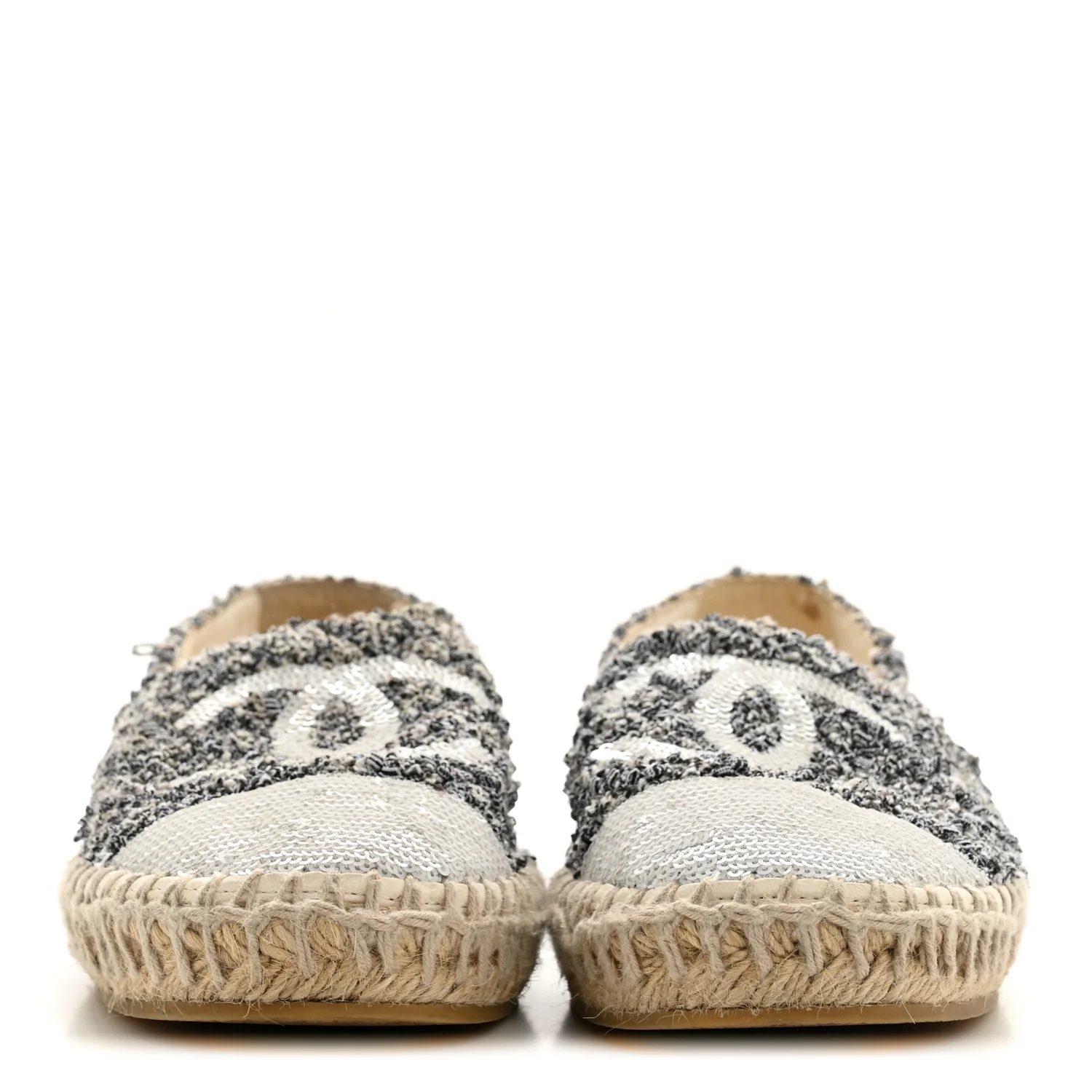 Tweed Sequin CC Espadrilles 37 Black White - Image 3