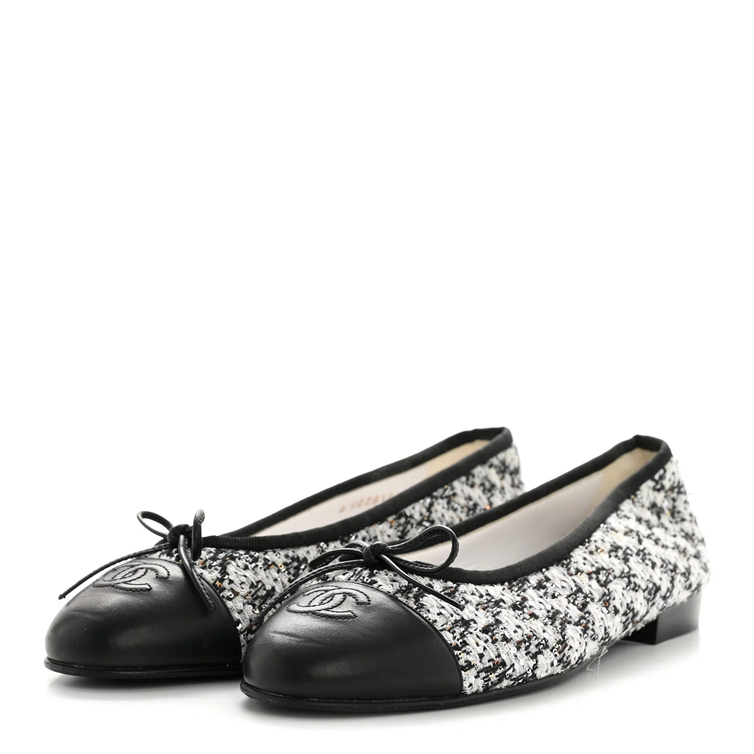 Tweed Sequin Lambskin Cap Toe Ballerina Flats 39 Black - Image 4