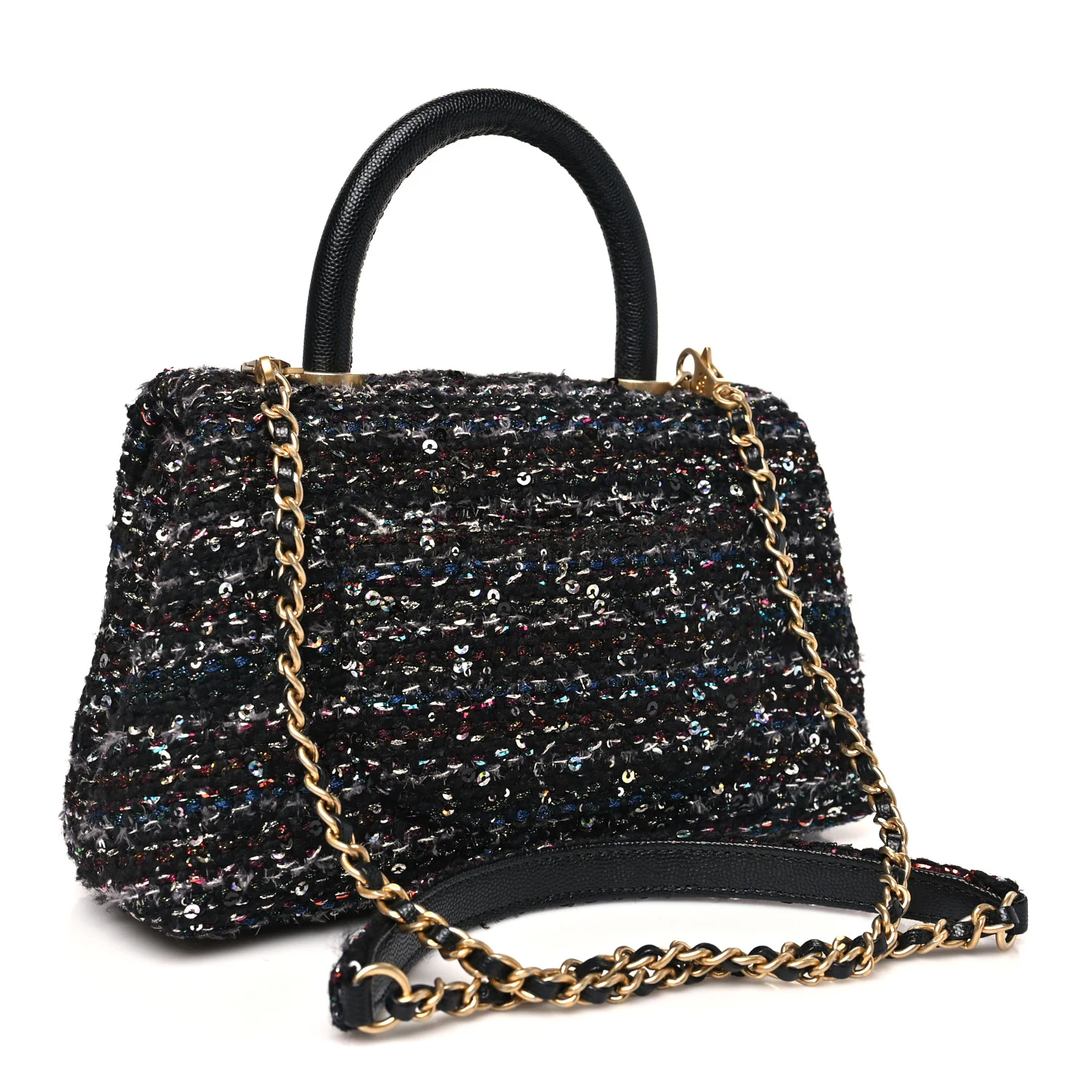 Tweed Sequin Mini Coco Handle Flap Black - Image 3
