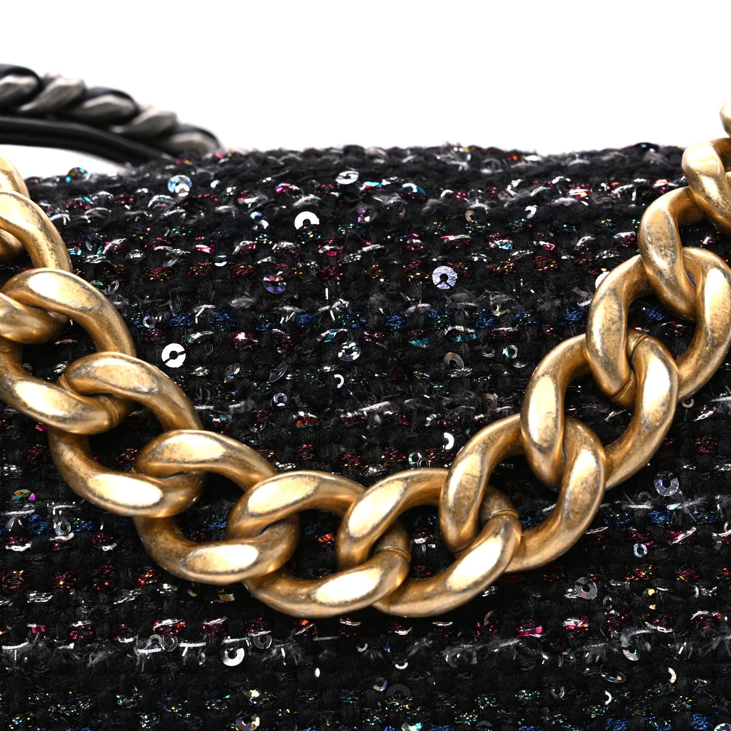 Tweed Sequin Quilted Medium Chanel 19 Flap Black Multicolor - Image 8