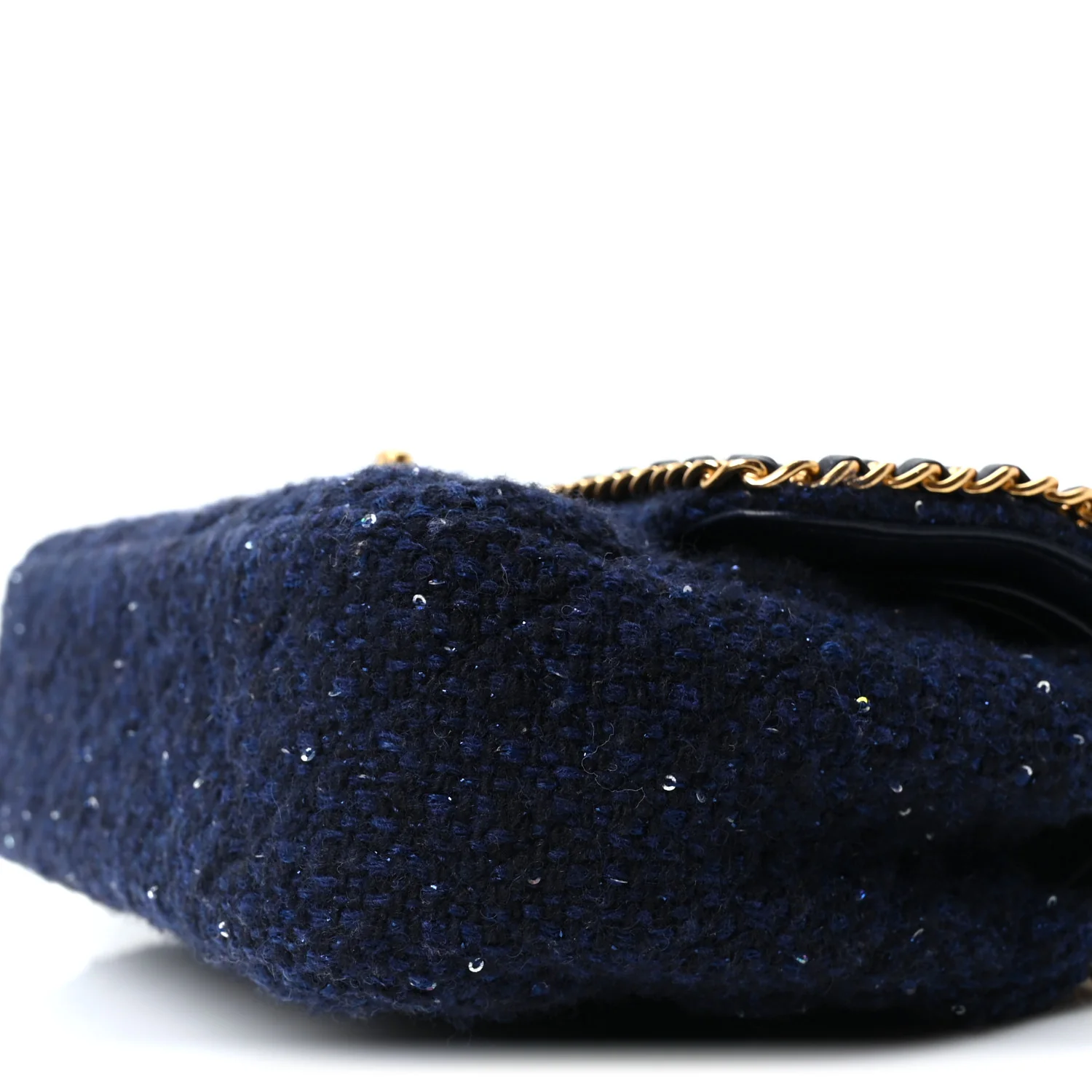 Tweed Sequin Timeless Classic Chained Double Flap Navy Blue - Image 10