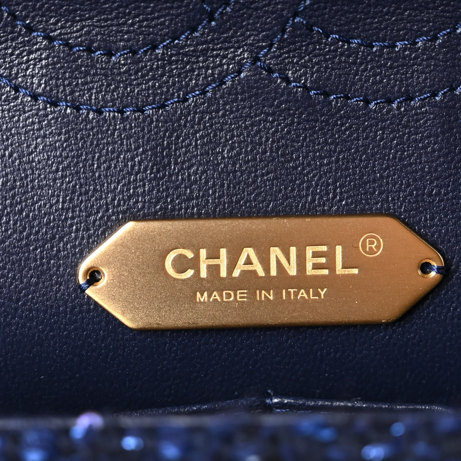 Tweed Sequin Timeless Classic Chained Double Flap Navy Blue - Image 6
