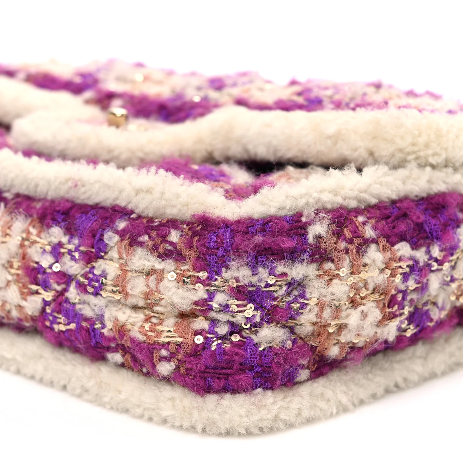 Tweed Shearling Large Flap Bag Purple Beige - Image 10
