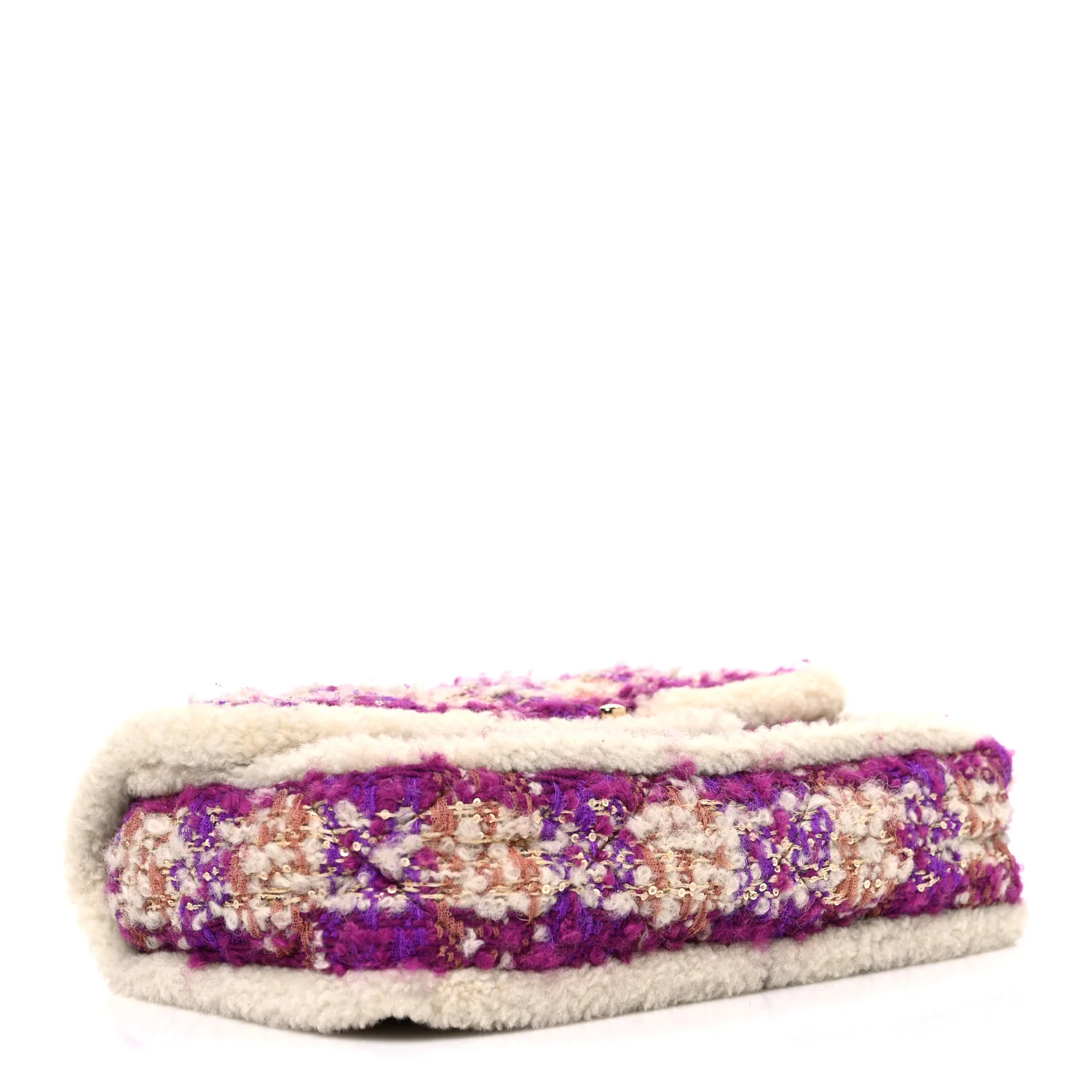 Tweed Shearling Large Flap Bag Purple Beige - Image 4