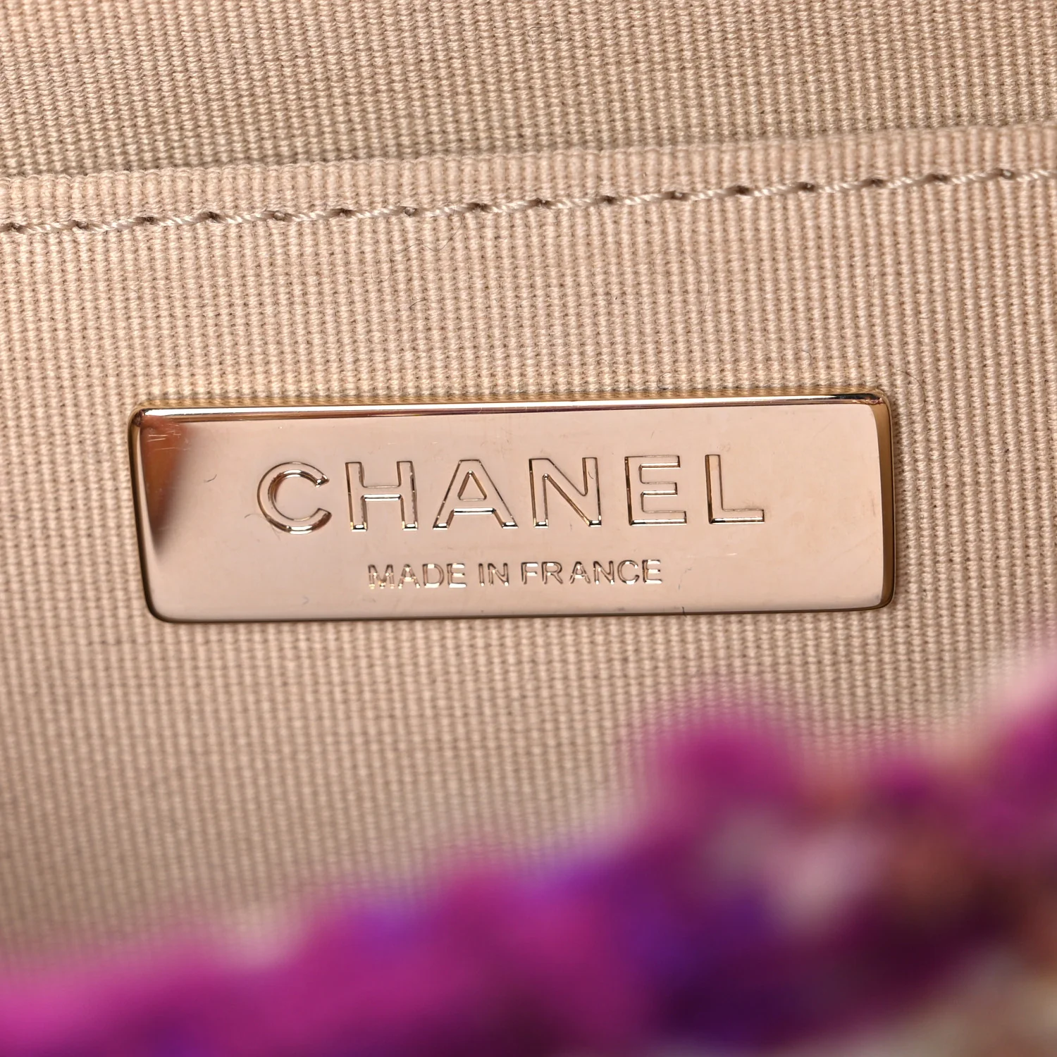 Tweed Shearling Large Flap Bag Purple Beige - Image 6
