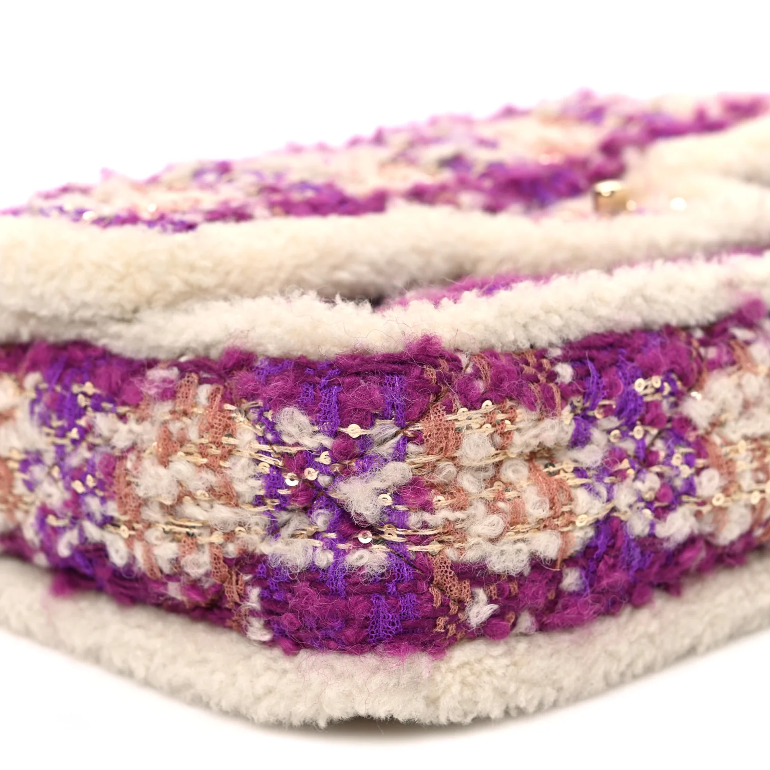 Tweed Shearling Large Flap Bag Purple Beige - Image 9