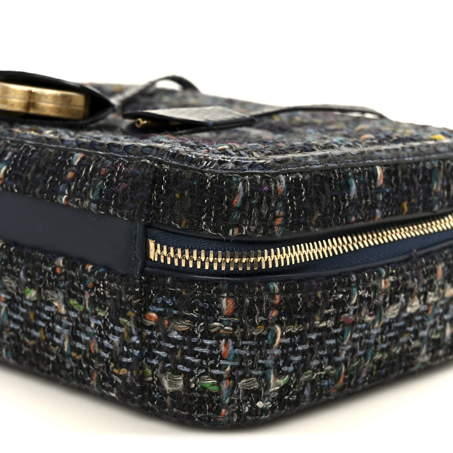 Tweed Snakeskin Quilted Medium CC Filigree Vanity Case Dark Navy - Image 10