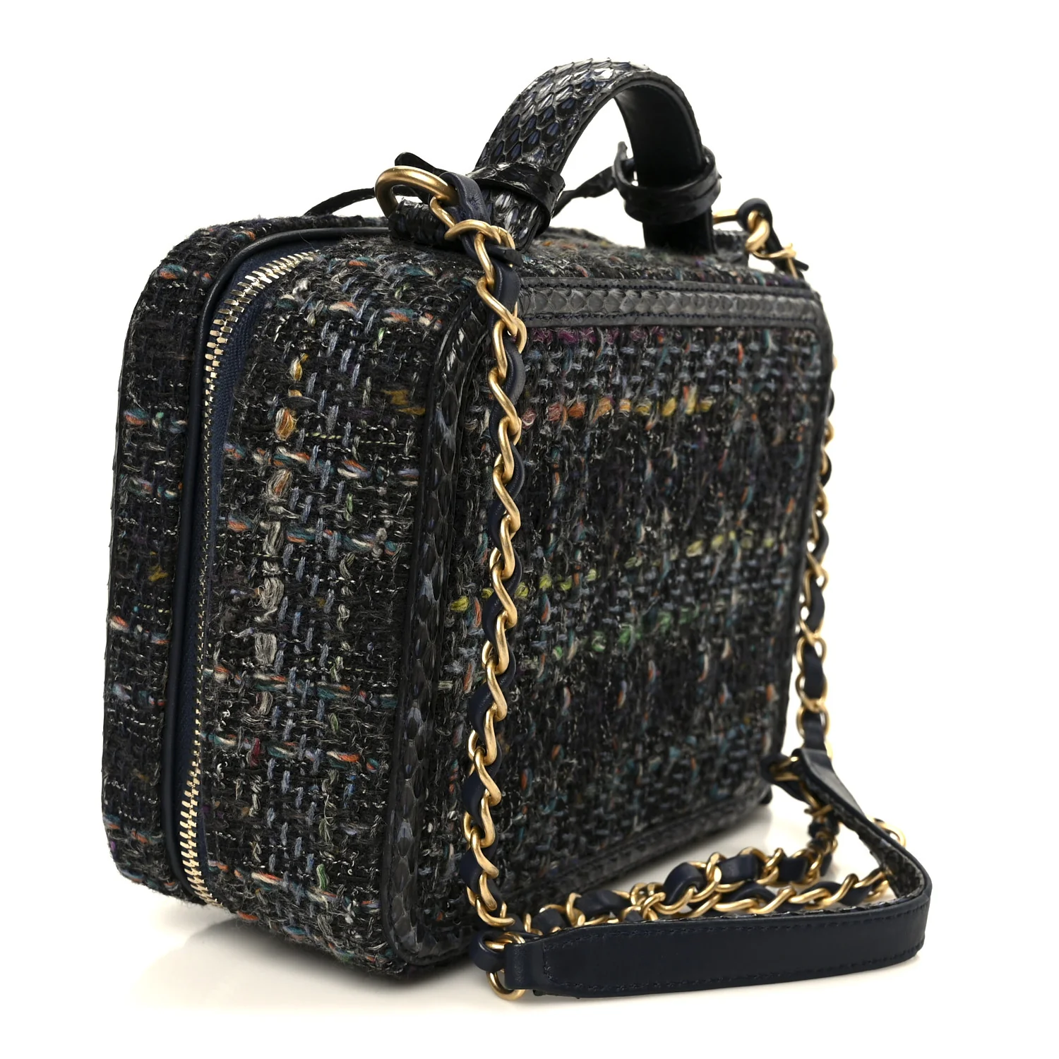 Tweed Snakeskin Quilted Medium CC Filigree Vanity Case Dark Navy - Image 3