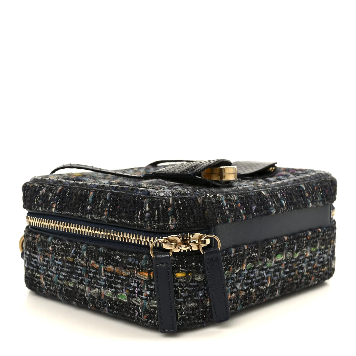 Tweed Snakeskin Quilted Medium CC Filigree Vanity Case Dark Navy - Image 4
