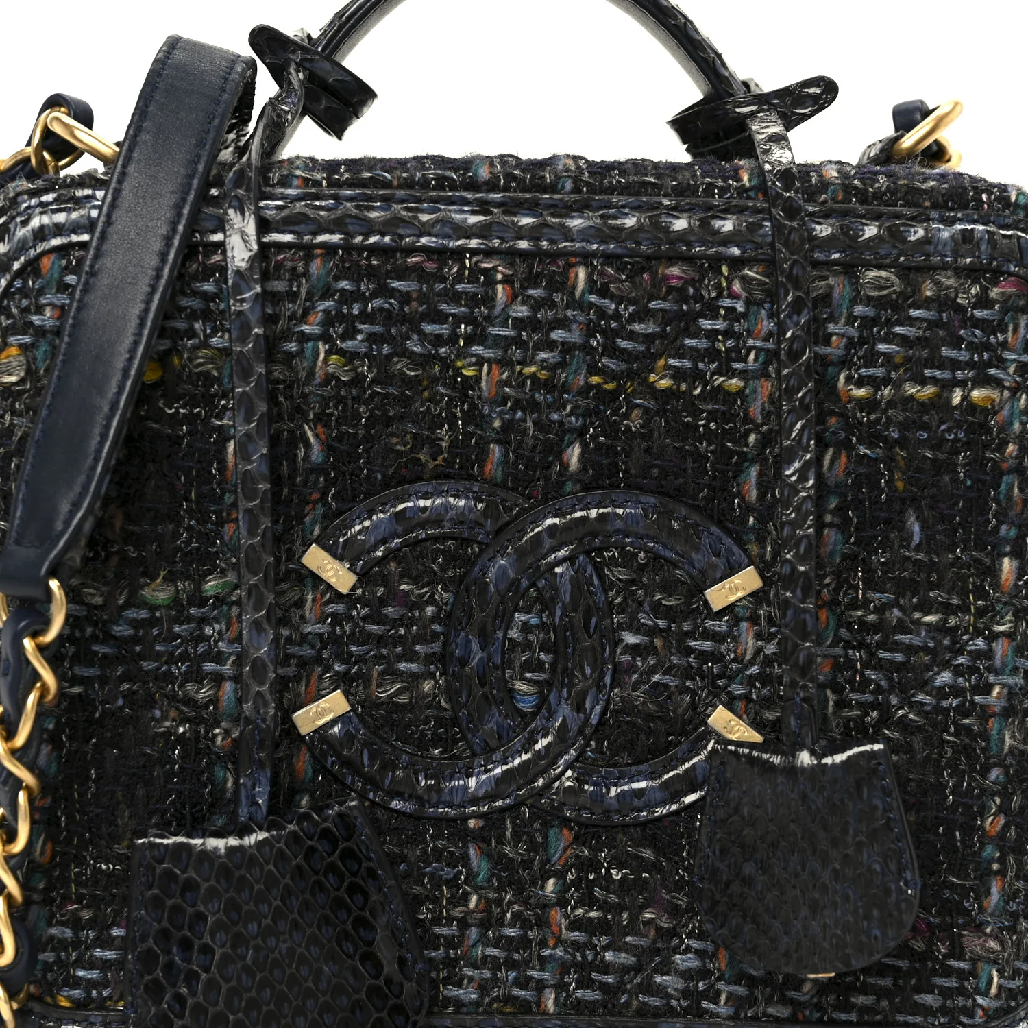 Tweed Snakeskin Quilted Medium CC Filigree Vanity Case Dark Navy - Image 8