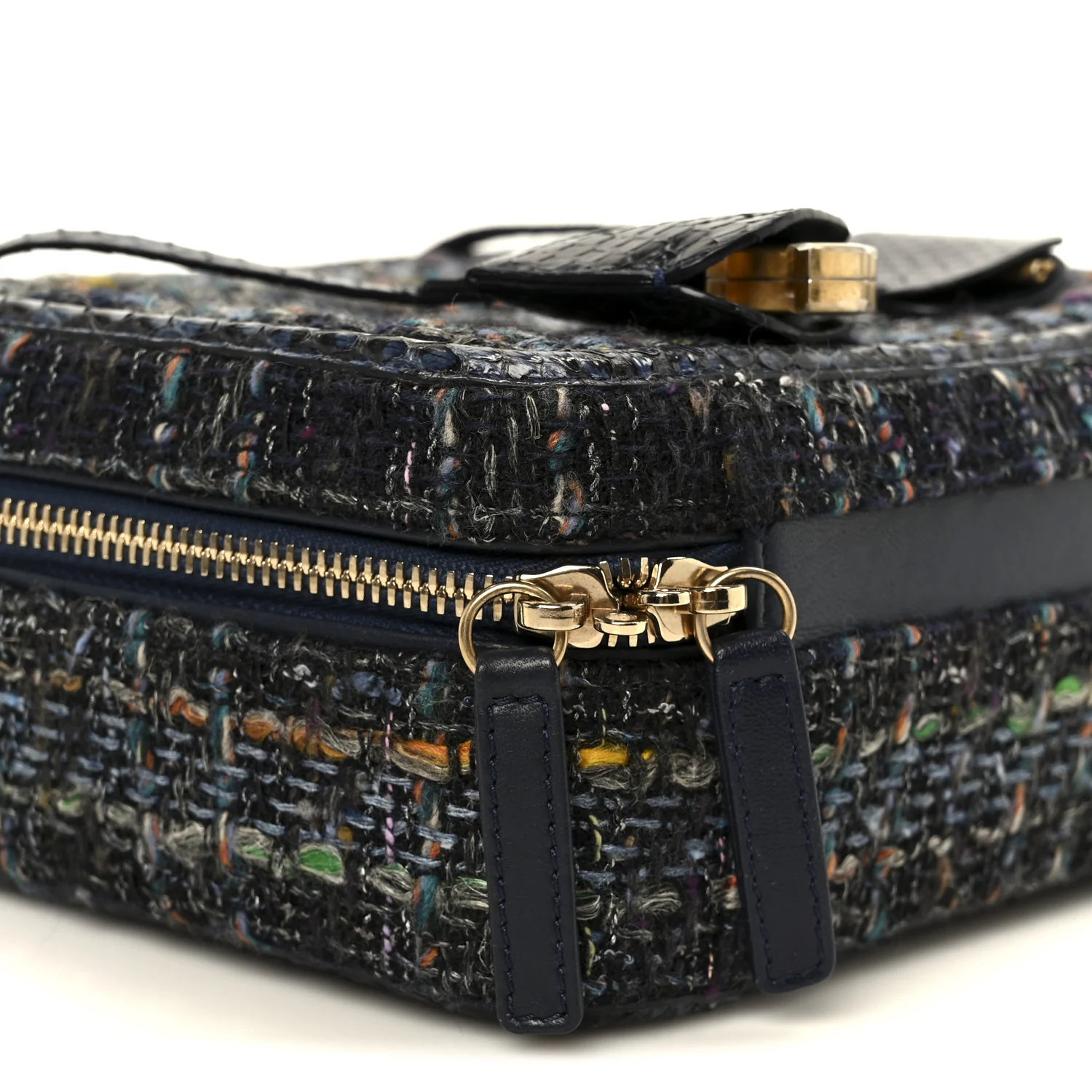 Tweed Snakeskin Quilted Medium CC Filigree Vanity Case Dark Navy - Image 9