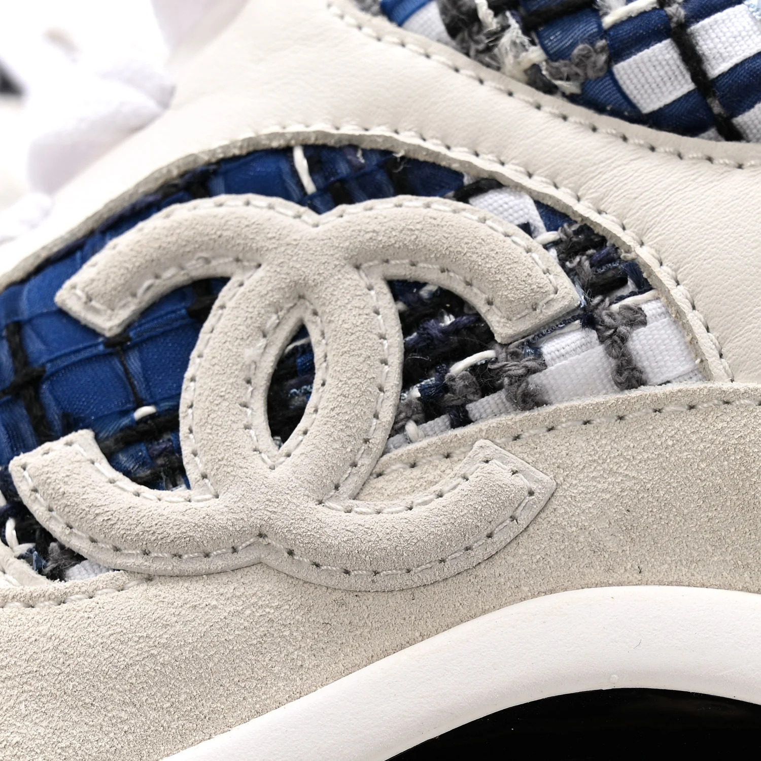 Tweed Suede Calfskin Womens CC Sneakers 38 Dark Blue Black Grey White - Image 11