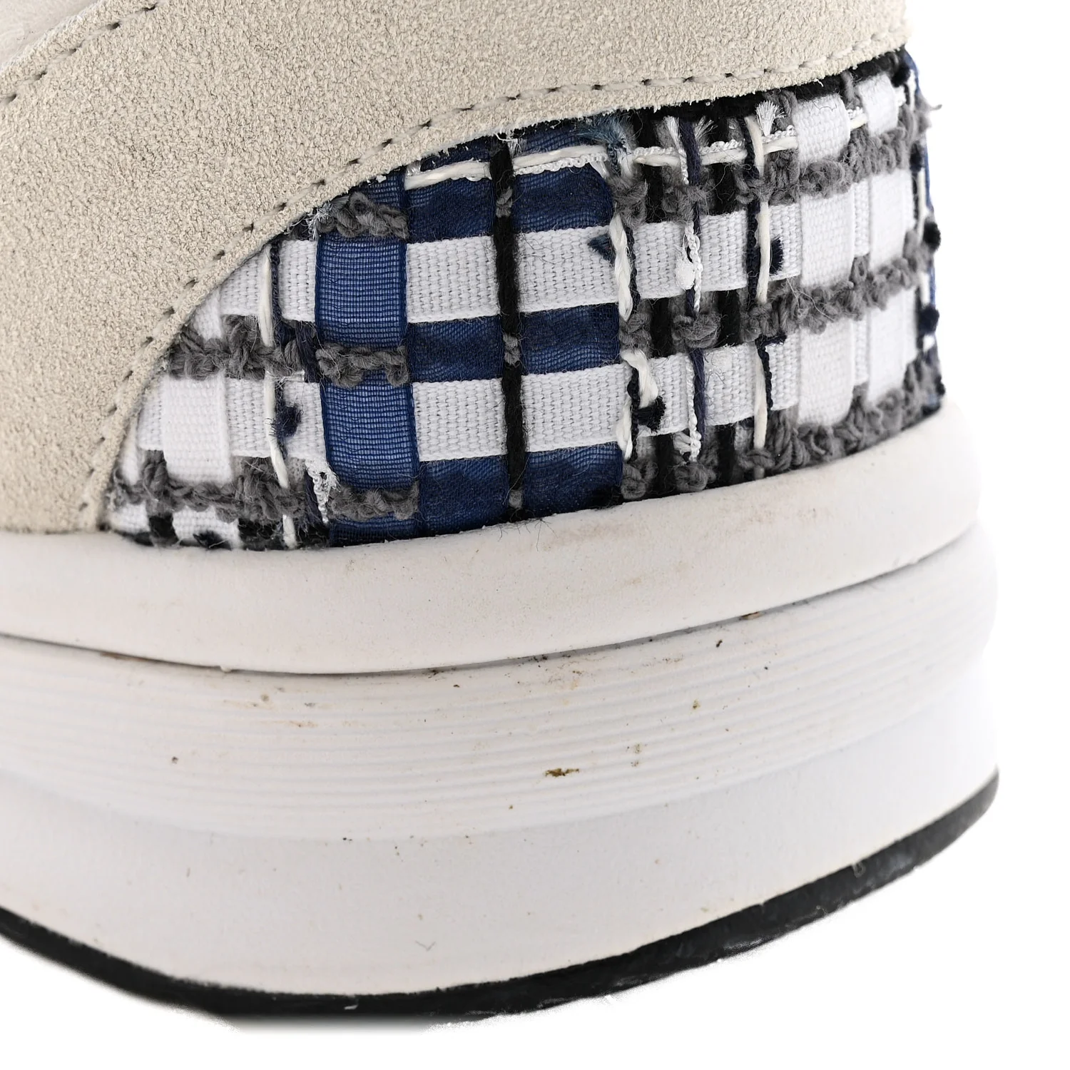 Tweed Suede Calfskin Womens CC Sneakers 38 Dark Blue Black Grey White - Image 12