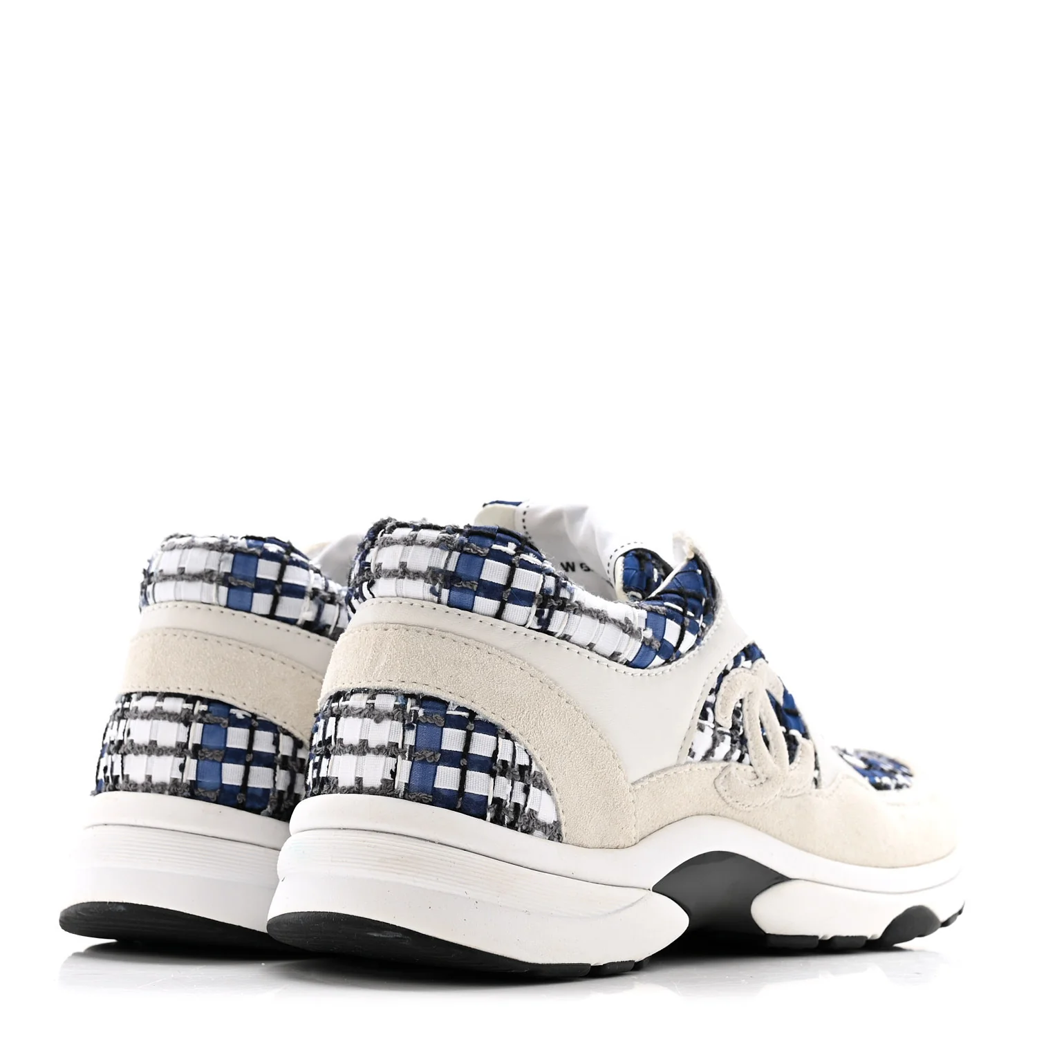 Tweed Suede Calfskin Womens CC Sneakers 38 Dark Blue Black Grey White - Image 5